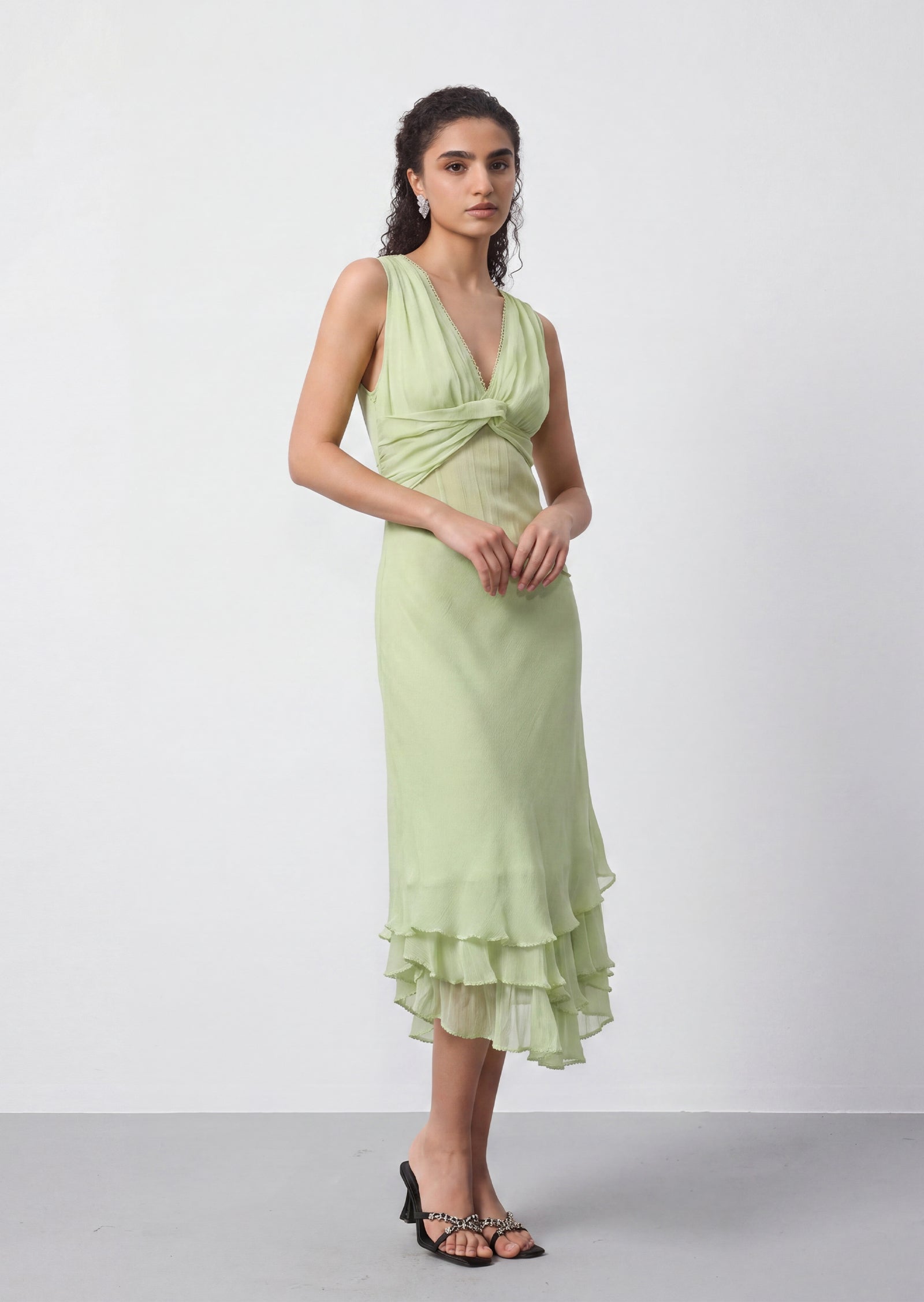 Karissa Multi-Layered Ruffle Dress In Light Green