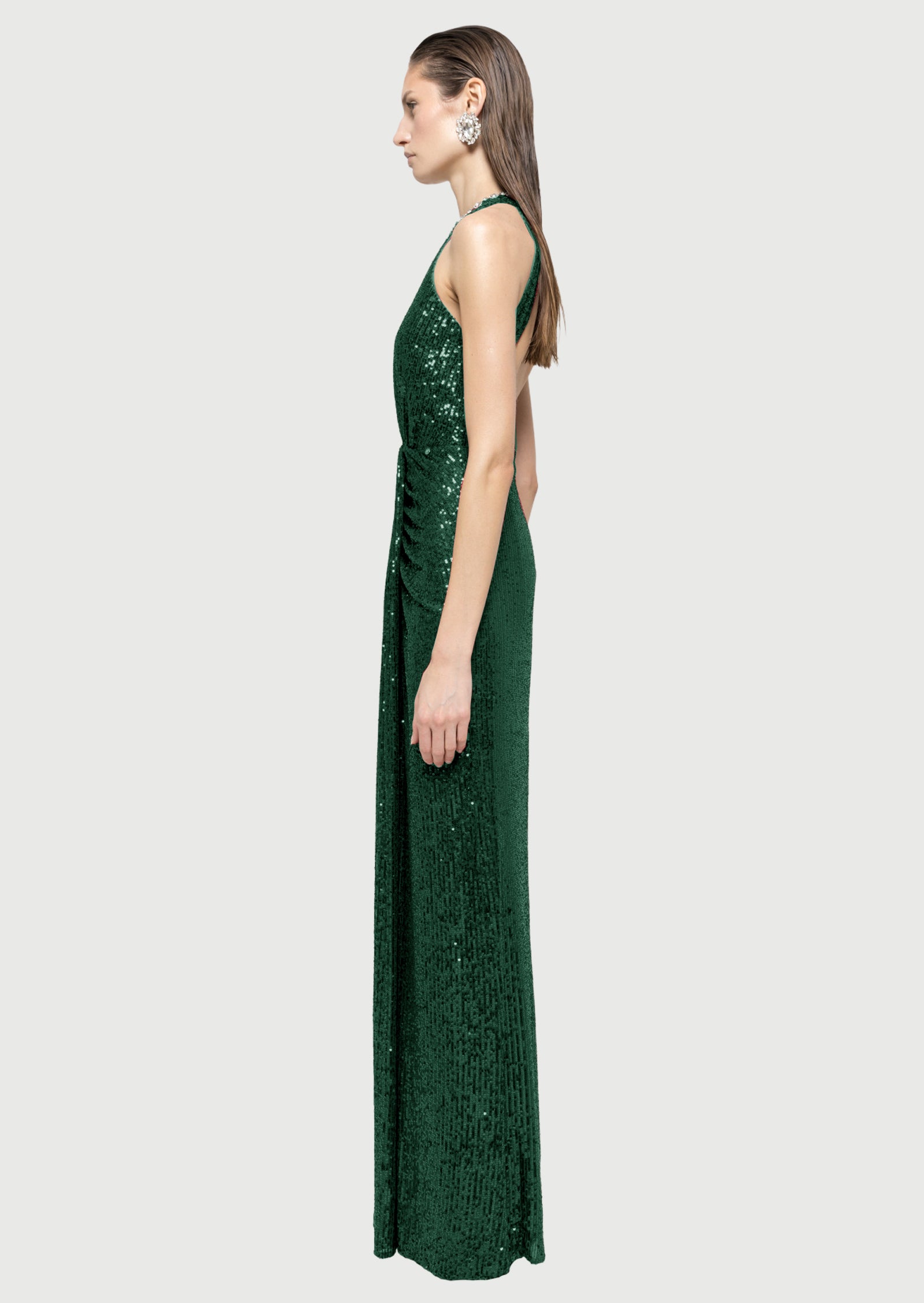 Sequined Halterneck Maxi Dress In Green