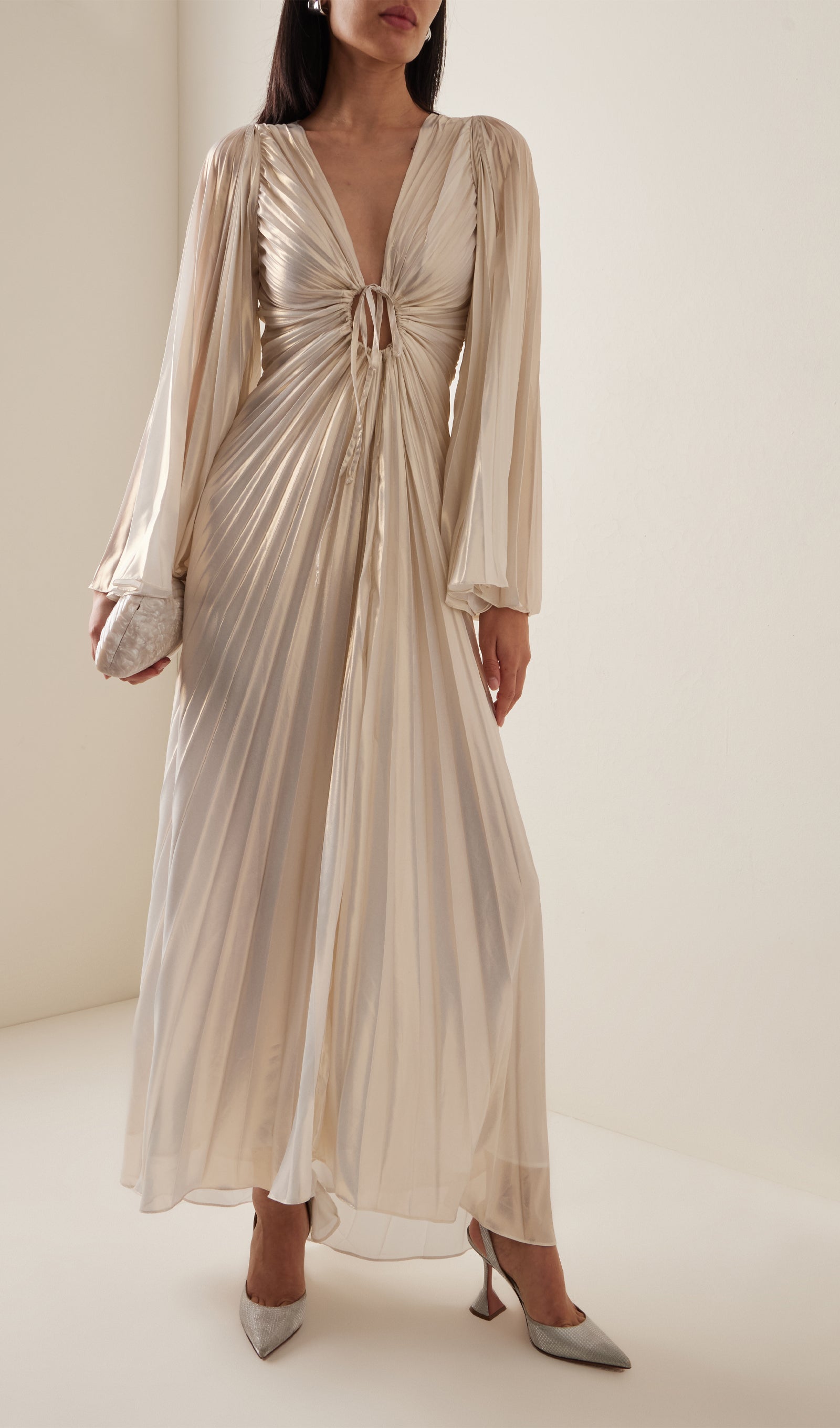 Metallic Pleated Maxi Dress