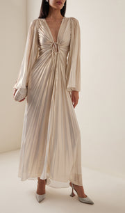 Metallic Pleated Maxi Dress