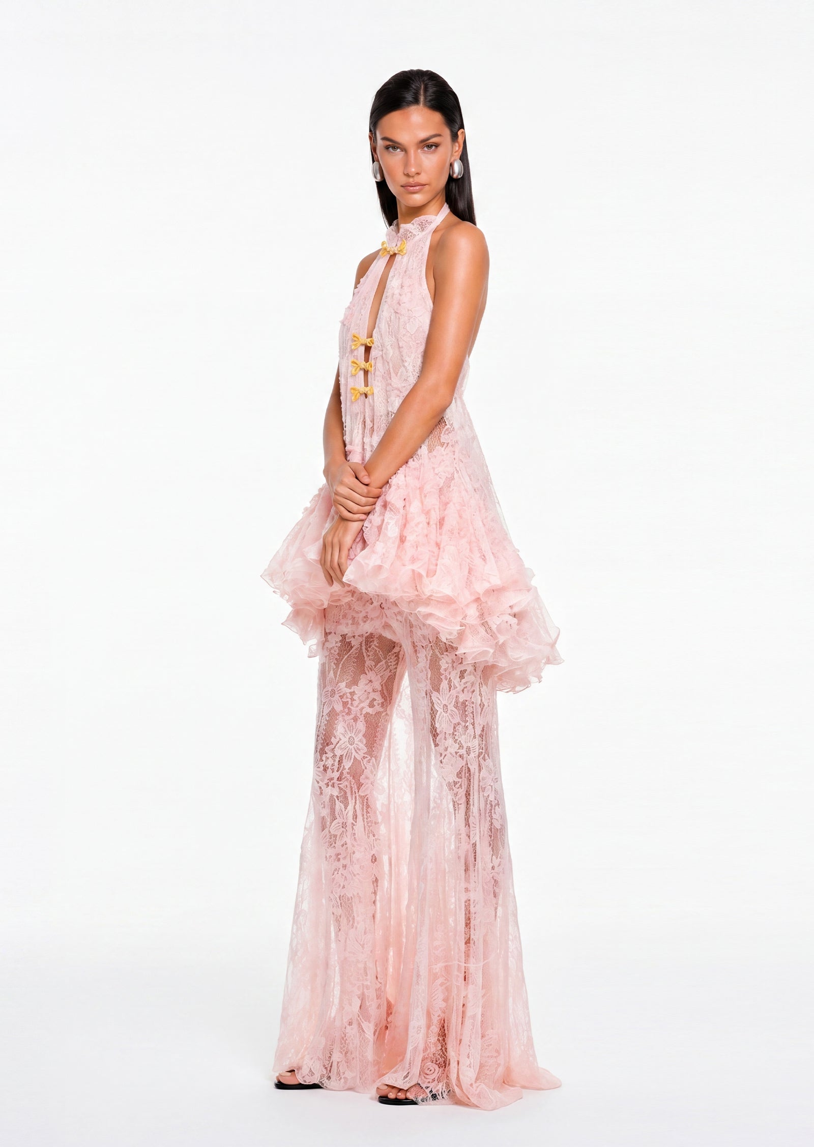 Sylvana Lace Top And Pants Two Piece Set In Pink