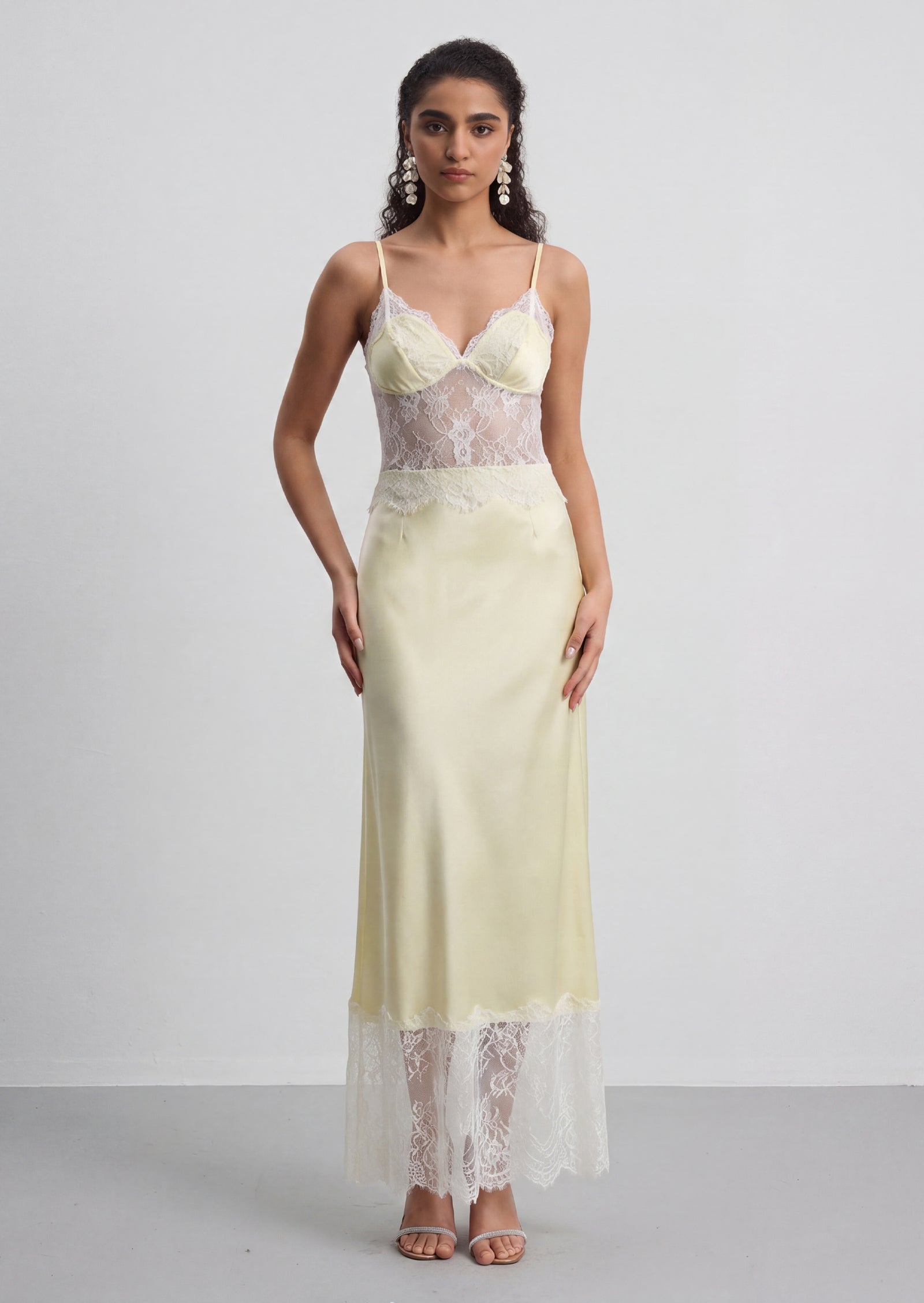 Lilah Lace Hollow Out Maxi Dress In Lemon