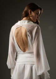 Solid Lantern Sleeve Mini Dress In White