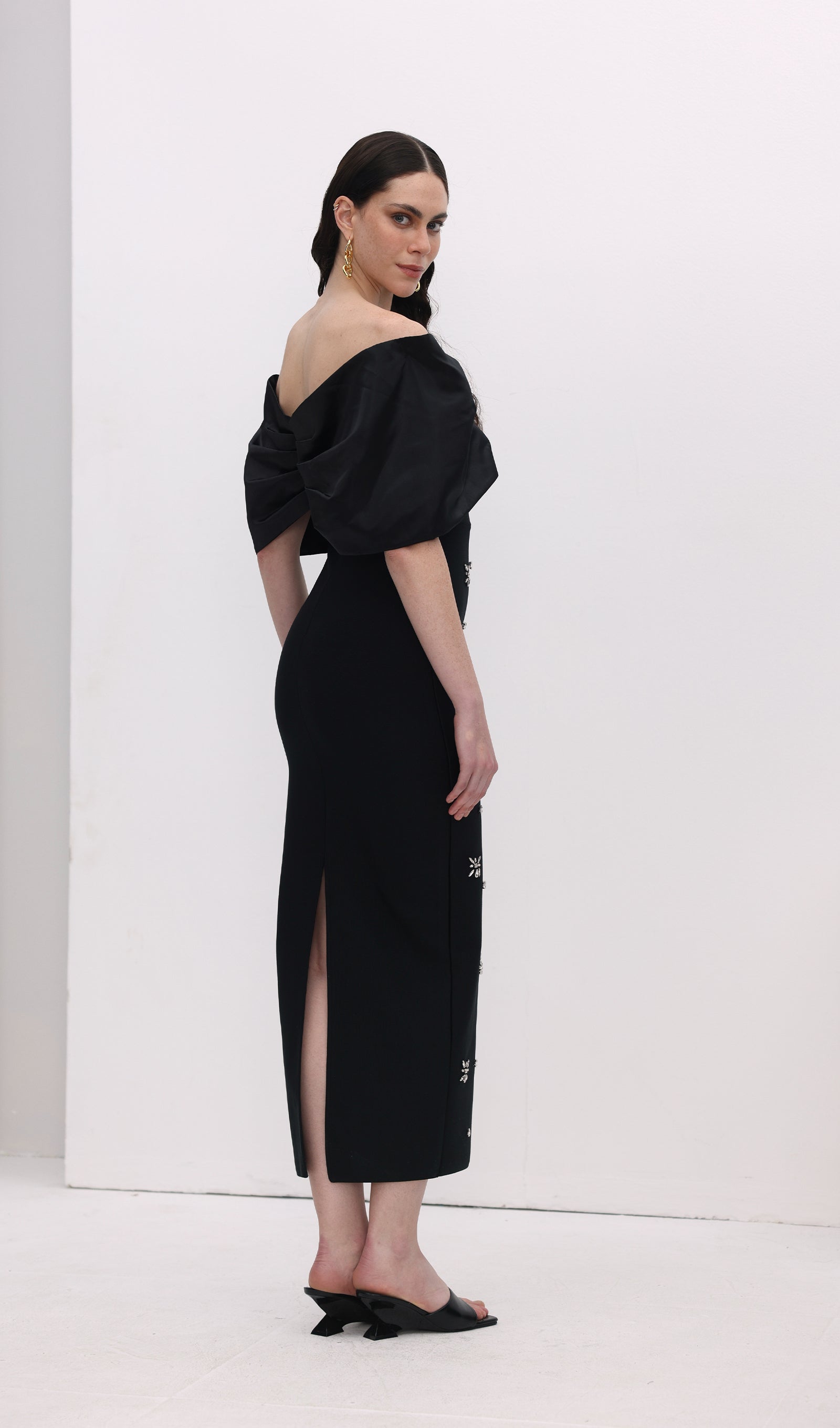 Midikleid in A-Linie mit Blumenmuster und Laternenärmeln