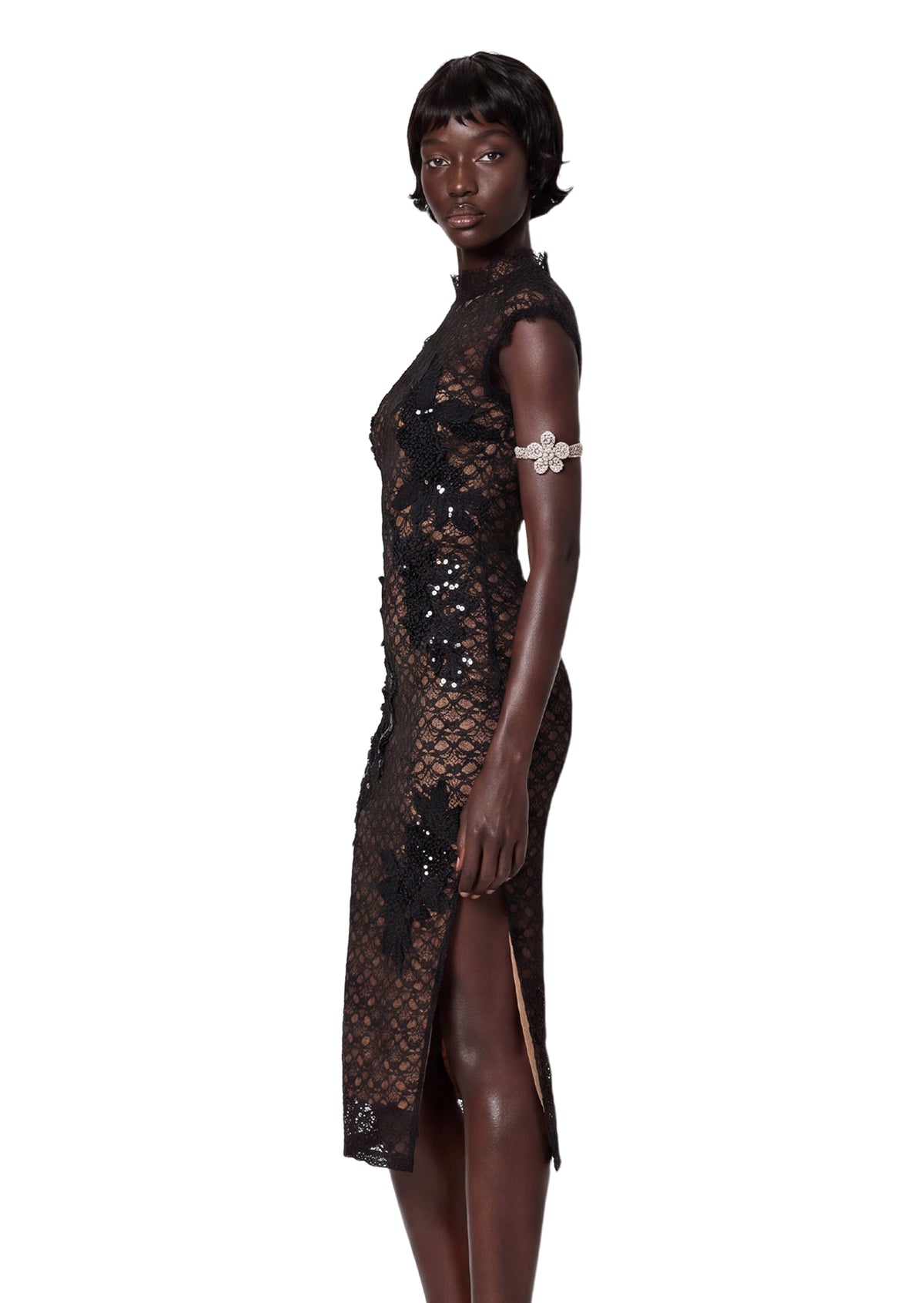 Yoshe Lace Rhinestone Midi Dress