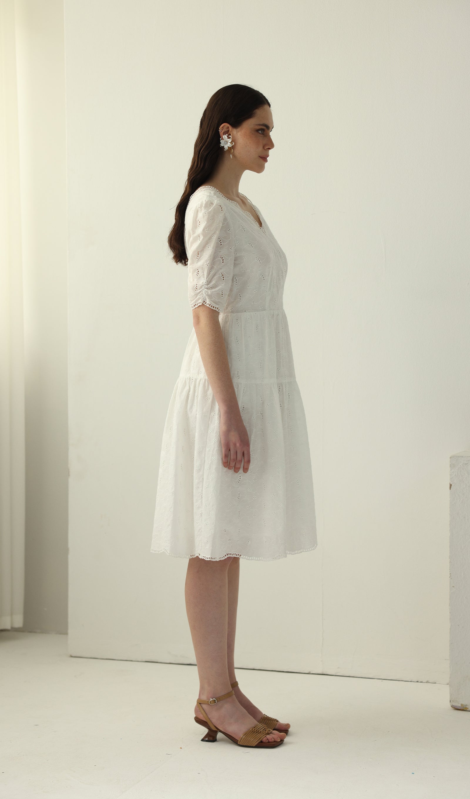 Midikleid in A-Linie mit Blumenmuster und Laternenärmeln