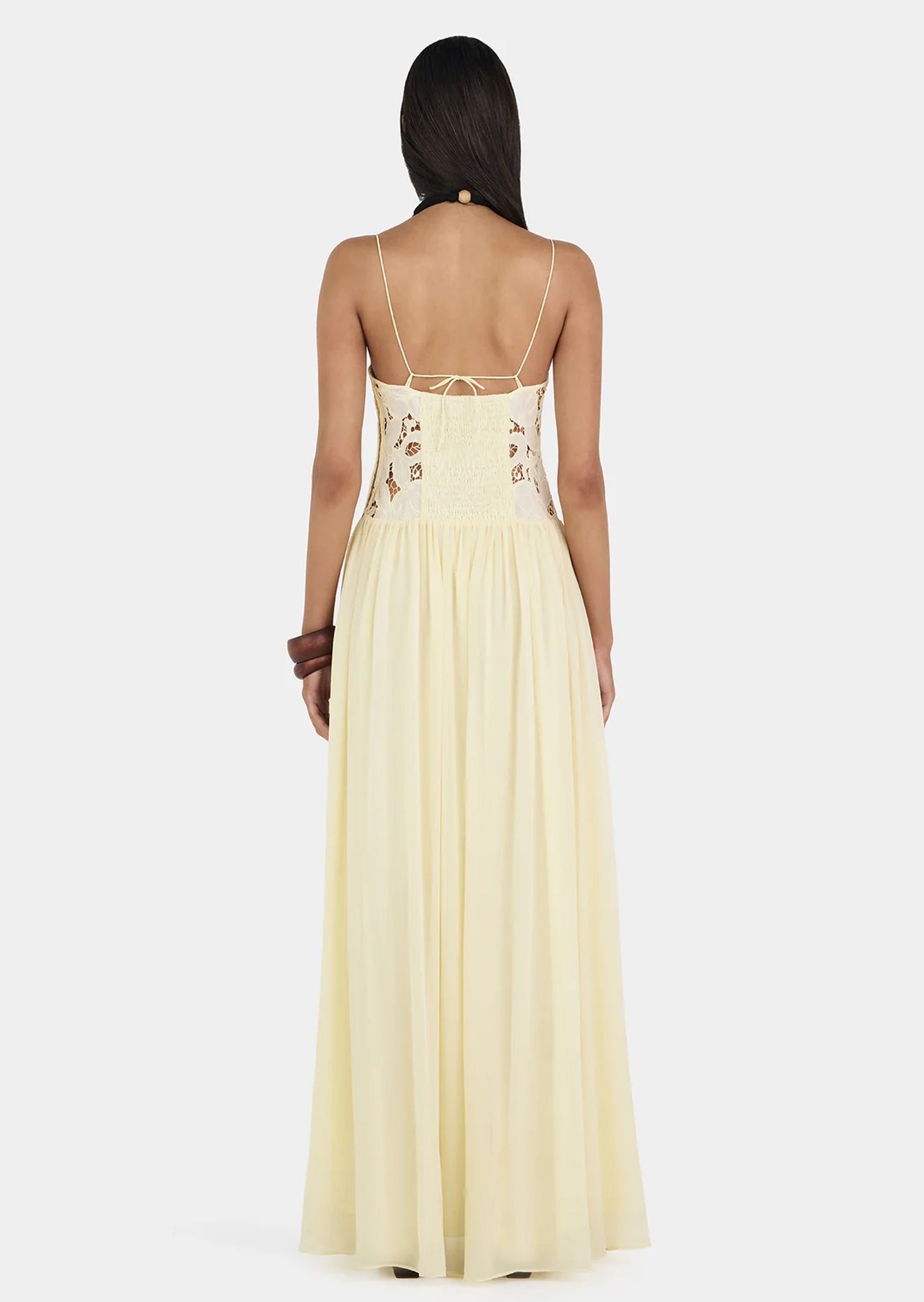Stephanie Maxi Dress With Sheer Lace In Yellow