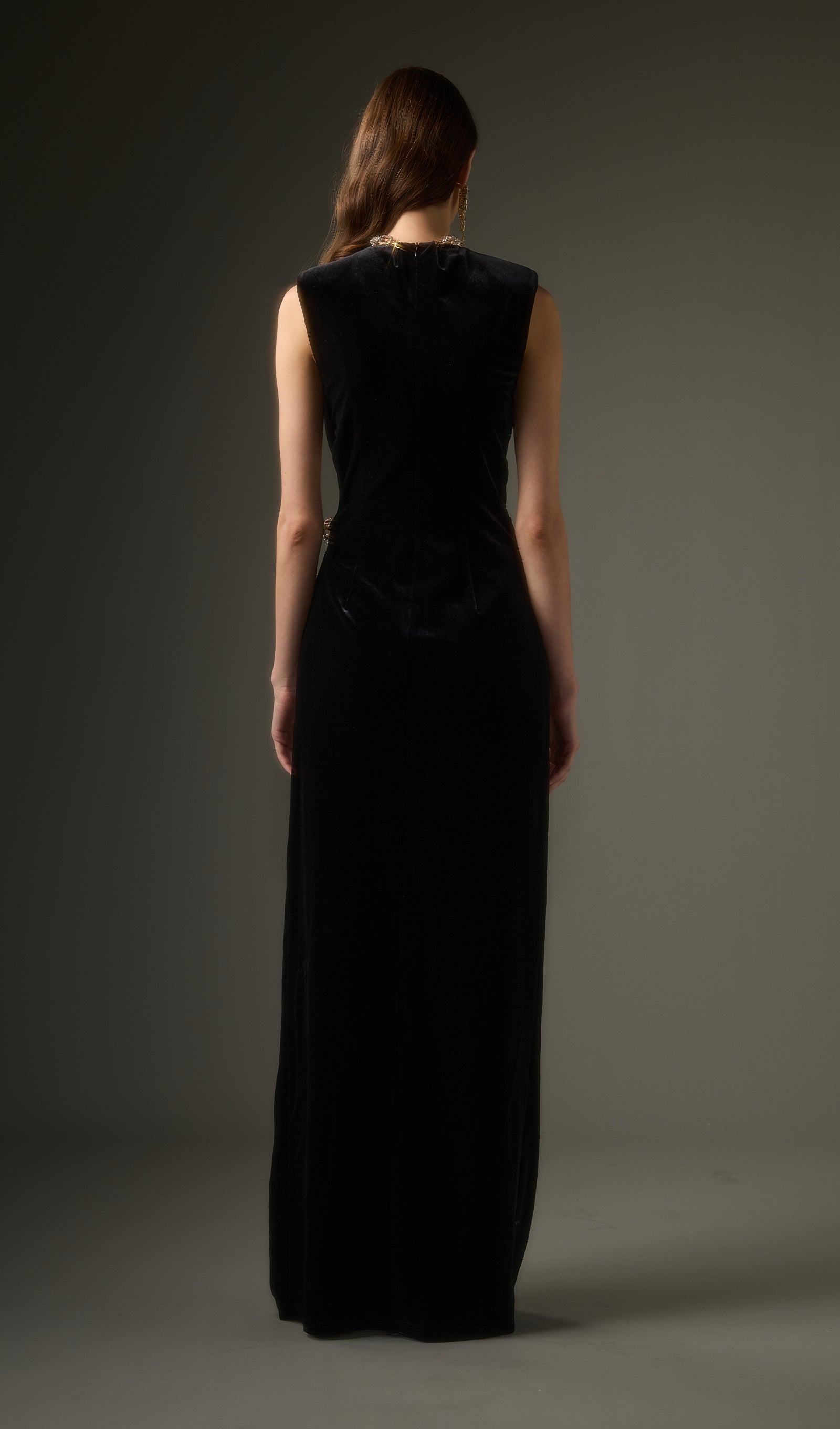 Embellished Velvet Split Maxi Dress In Black