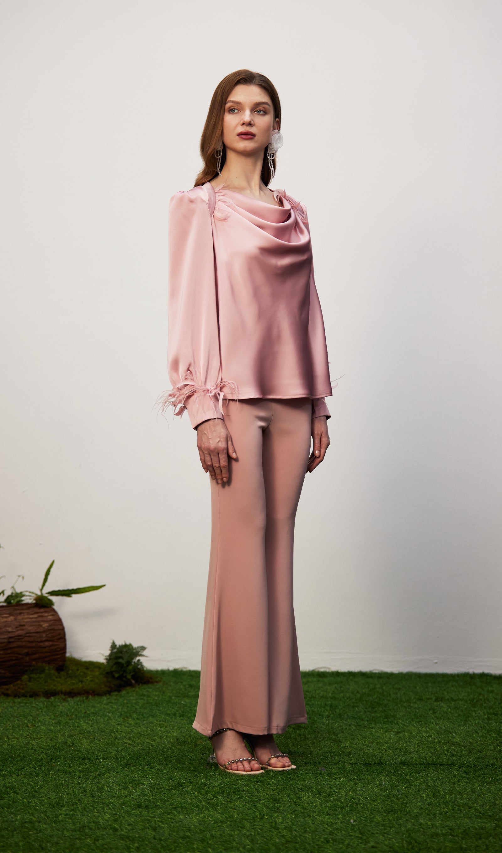 Cowel Neck Satin Blouse Top