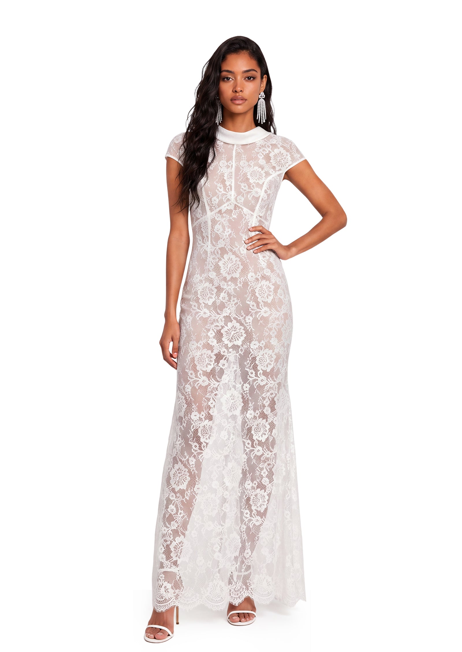 Zalor Short Sleeved Lace Maxi Dress In White