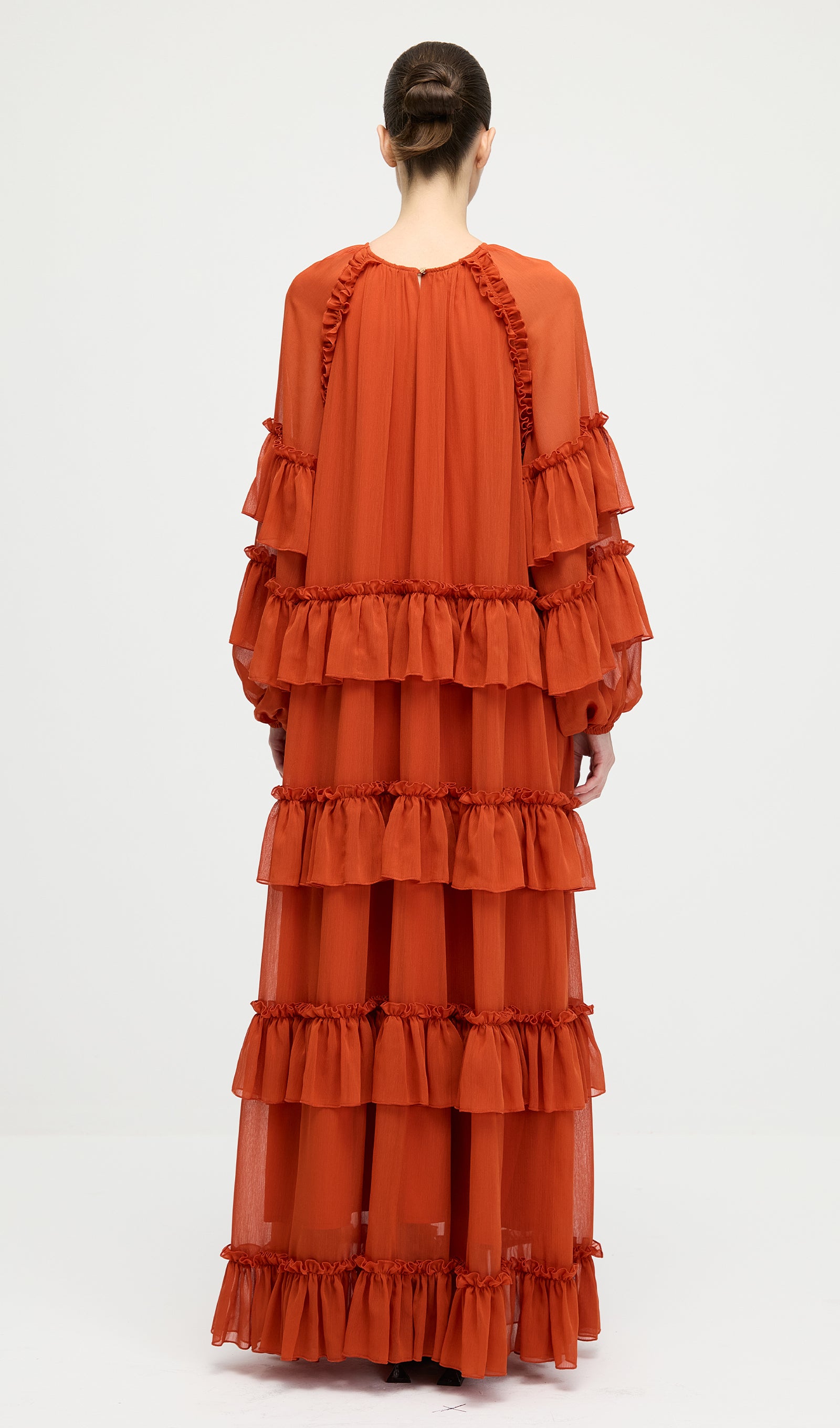 Midikleid in A-Linie mit Blumenmuster und Laternenärmeln