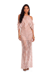 Yaholo Sleeveless Lace Maxi Dress In Nude Pink