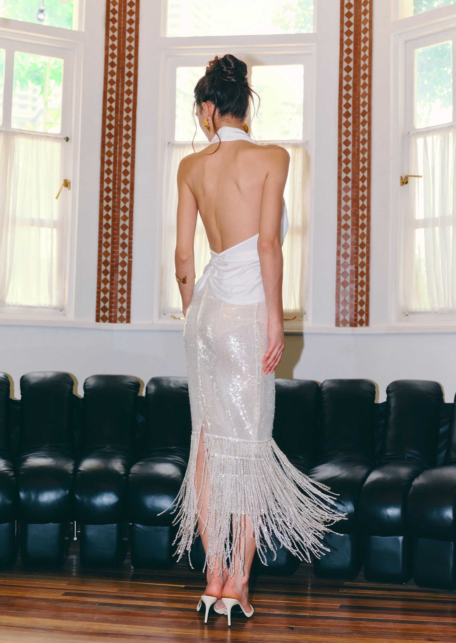 Ichabod  Tassel Sequined Midi Skirt In White