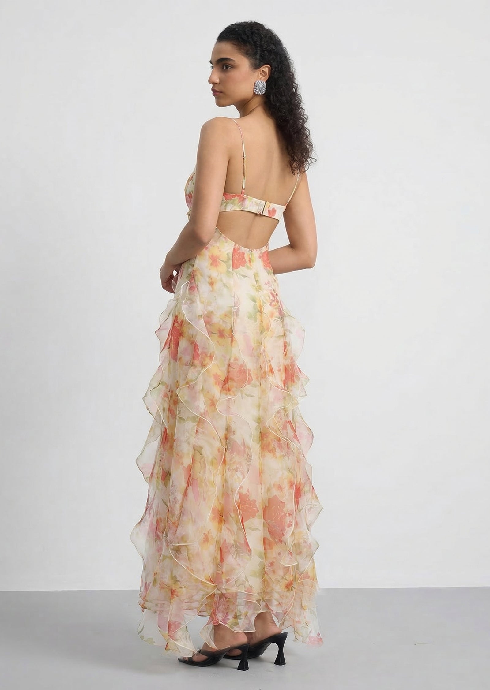 Midikleid in A-Linie mit Blumenmuster und Laternenärmeln