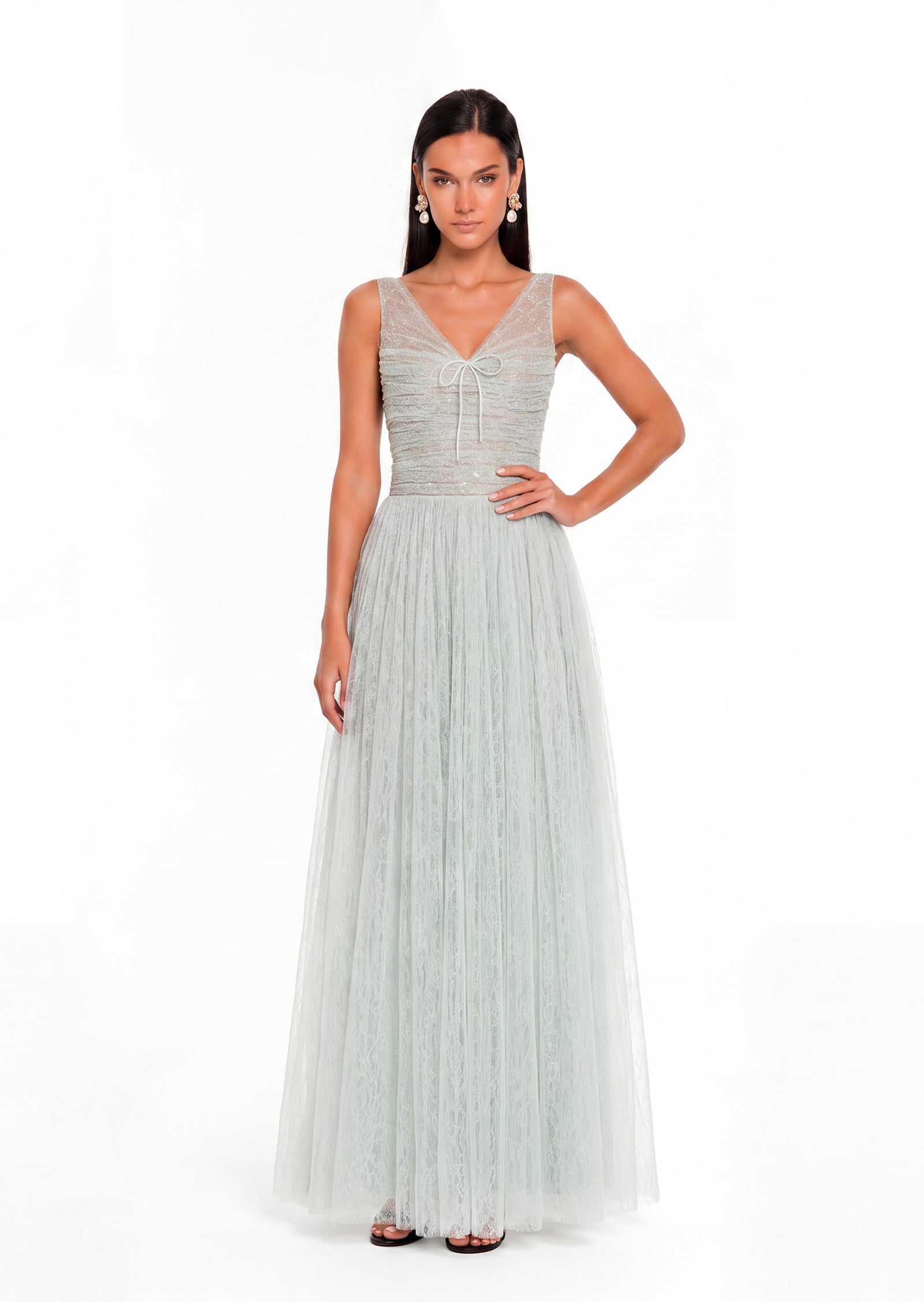 Bailey Sequin Tulle Maxi Dress With Lace
