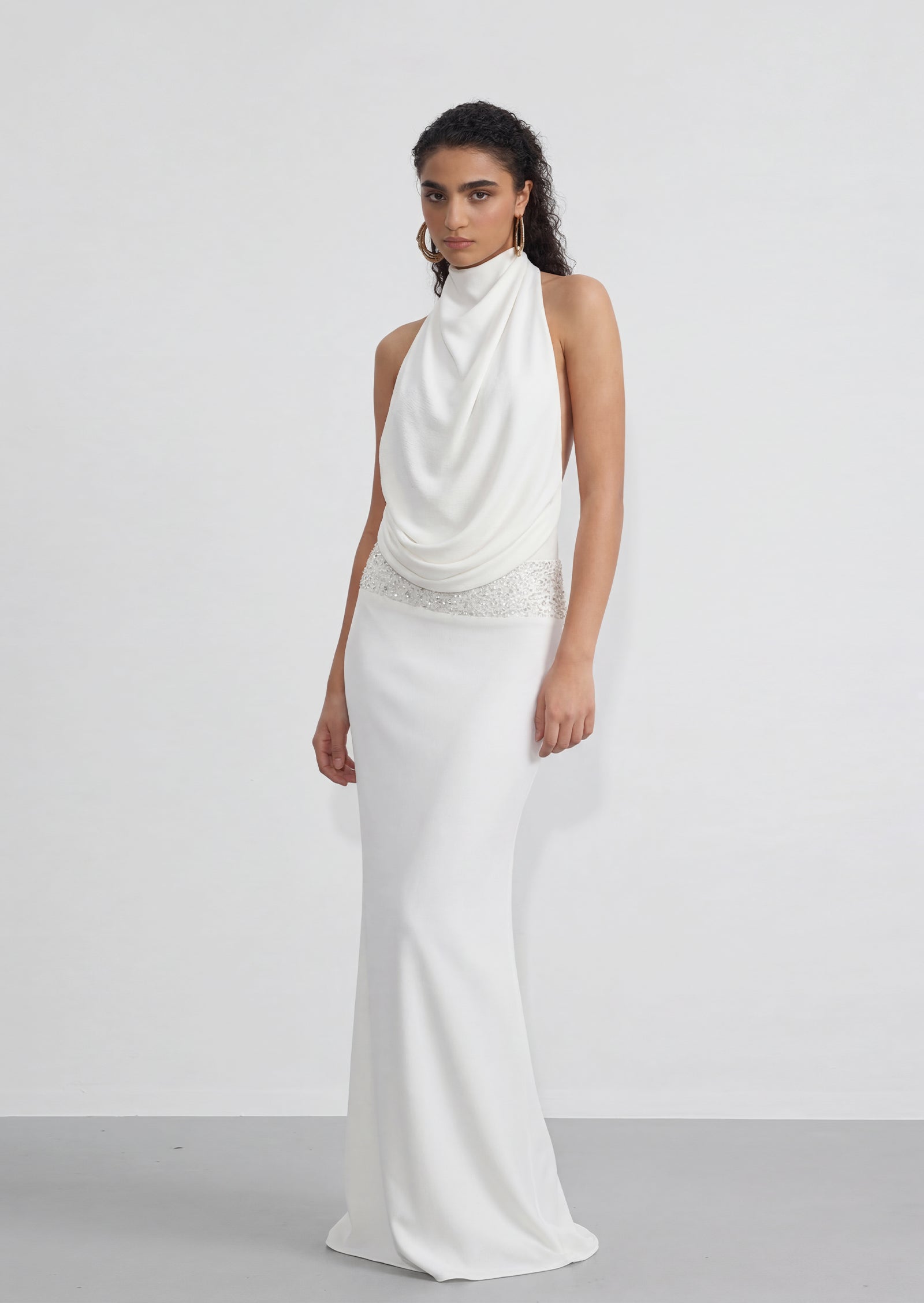 Armelle Satin Halter Maxi Dress In White