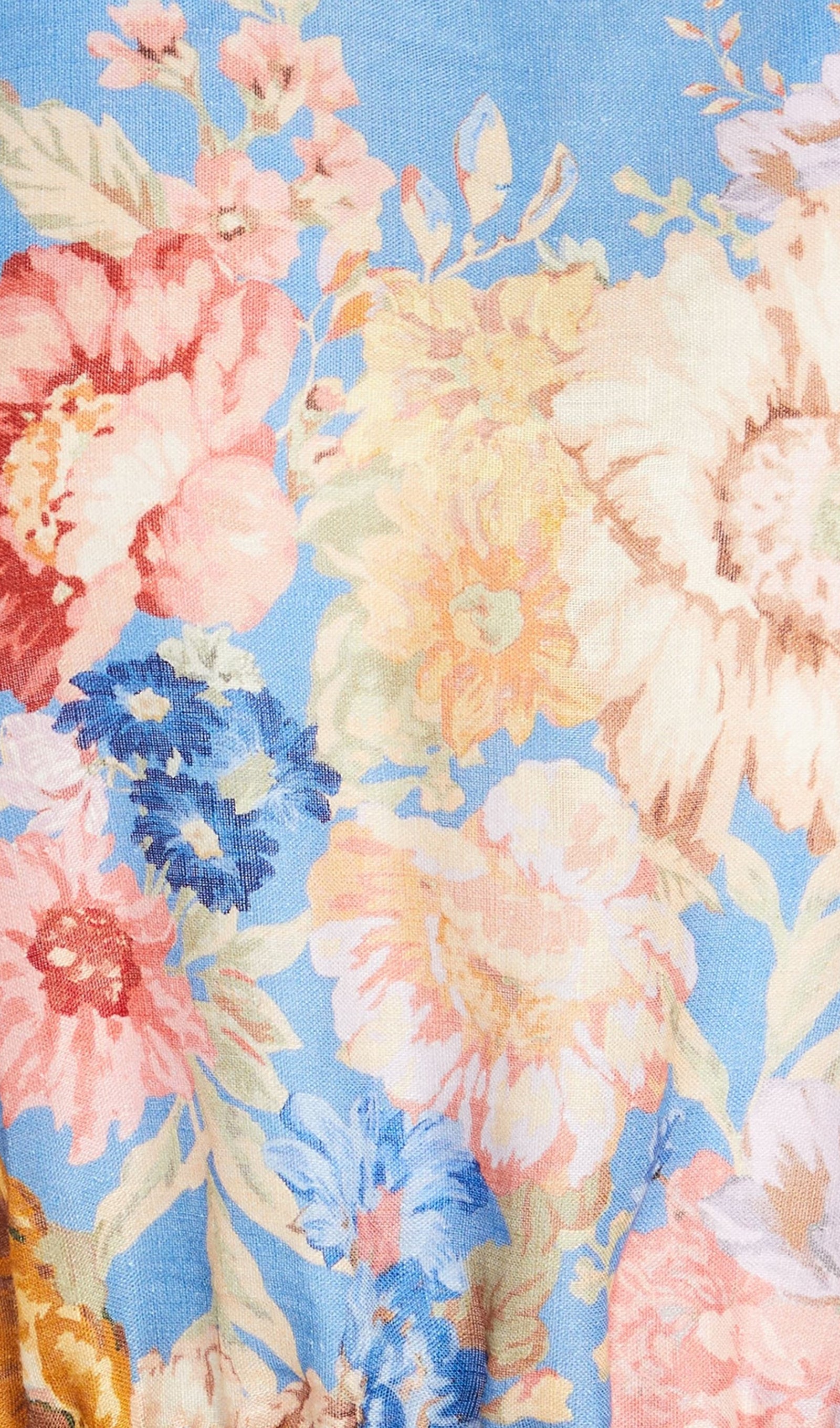Belted Floral Print Linen Mini Dress