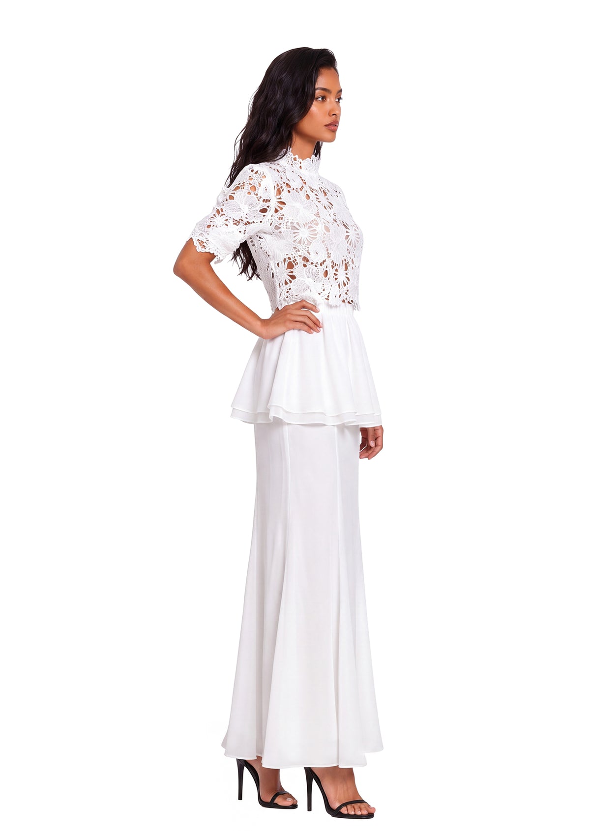 Midikleid in A-Linie mit Blumenmuster und Laternenärmeln