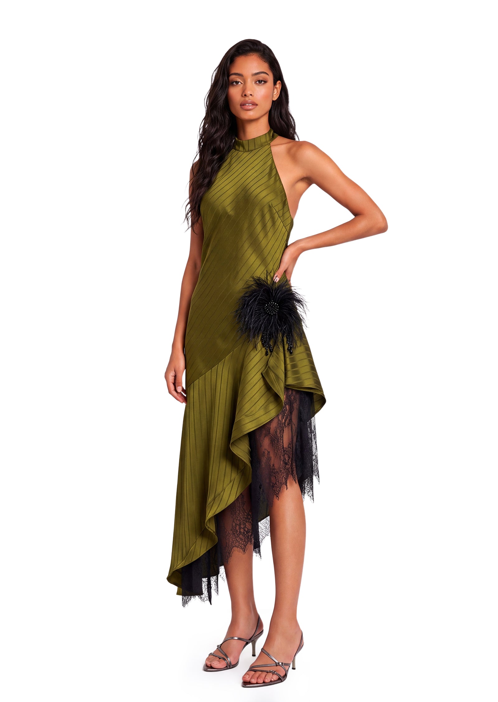 Midikleid in A-Linie mit Blumenmuster und Laternenärmeln