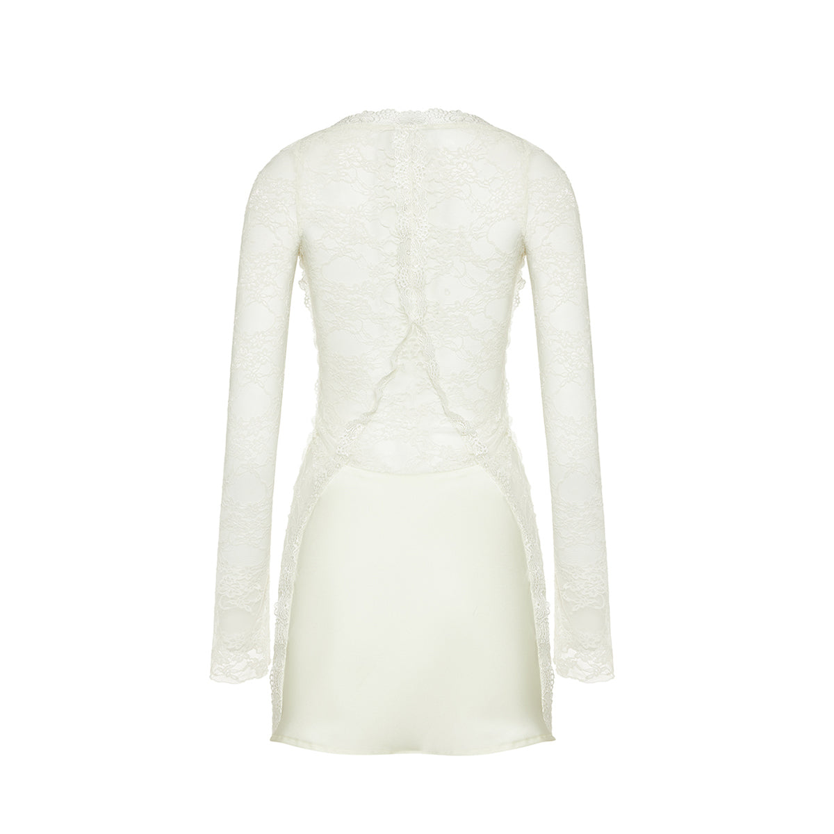 Abay Long Ssleeved Lace Satin Mini Dress