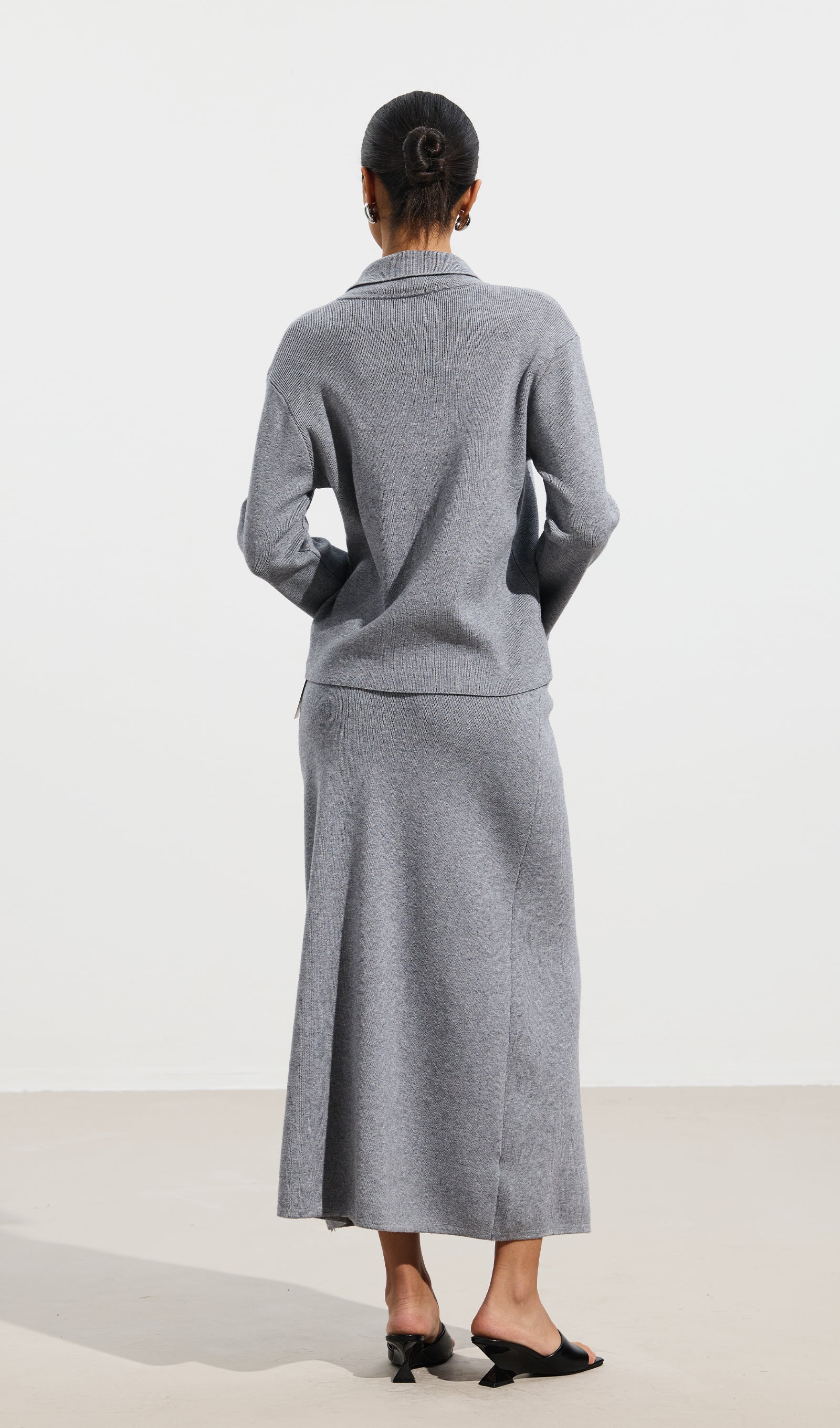 Oversized Collar Knit Top & Midi Skirt Set