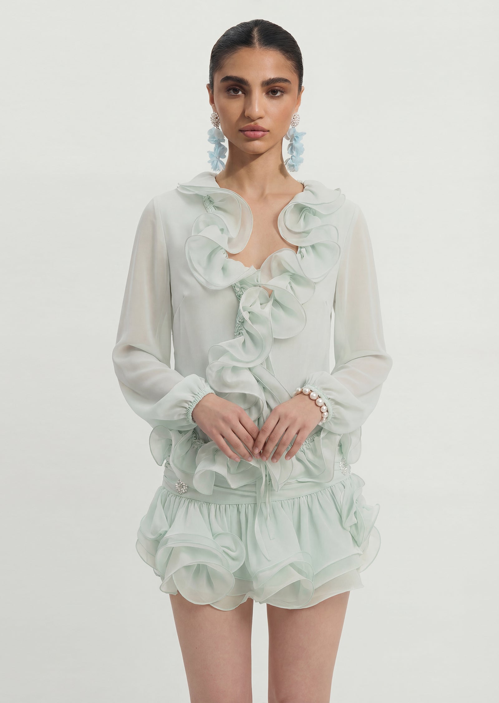 Midikleid in A-Linie mit Blumenmuster und Laternenärmeln