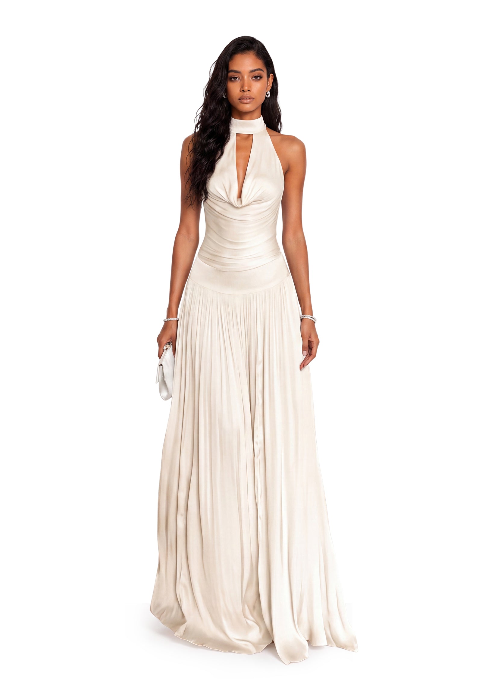 Gail Halter Neck Maxi Dress In White