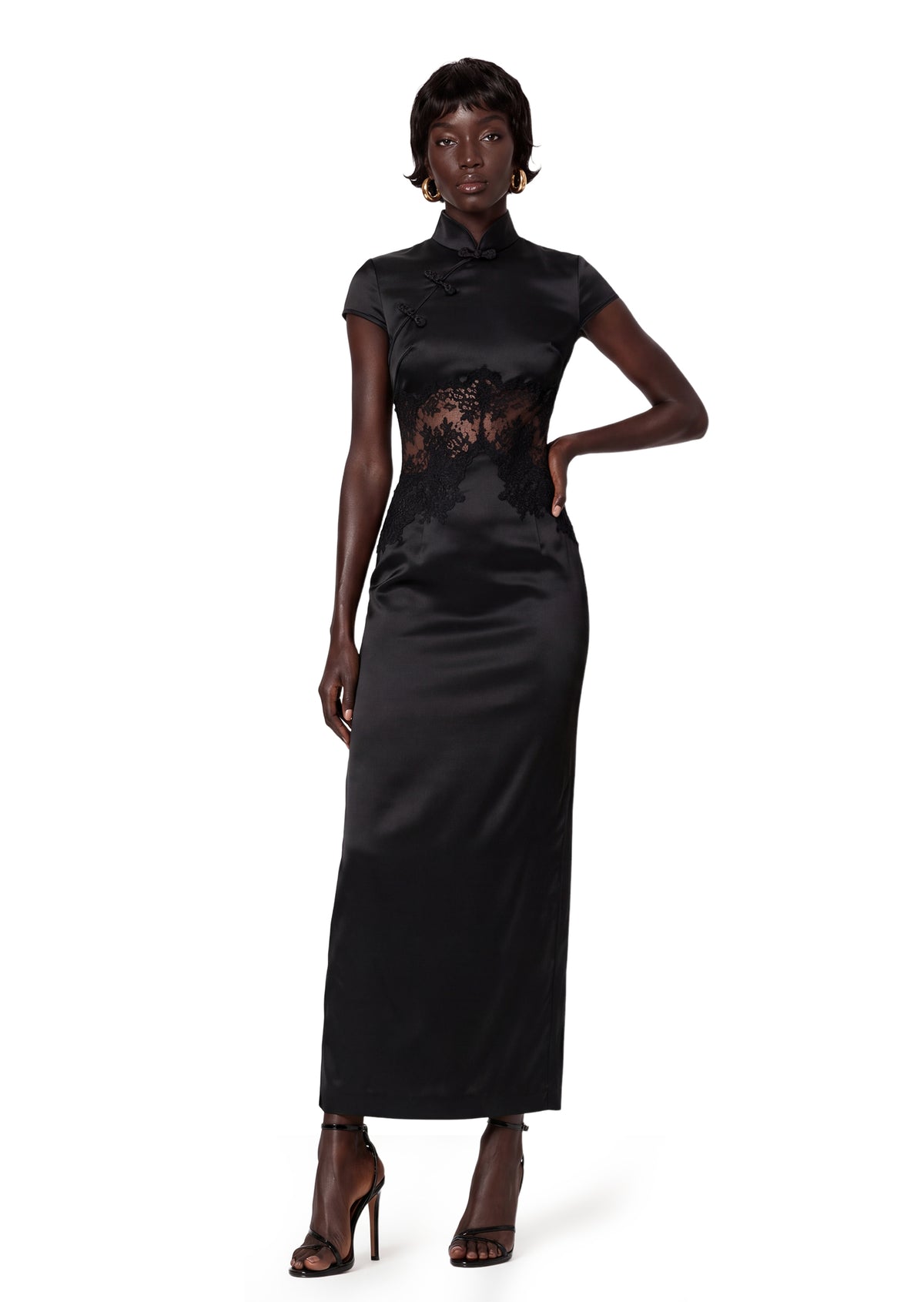 Yoselin  Satin Maxi Dress In Black