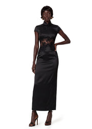 Yoselin  Satin Maxi Dress In Black