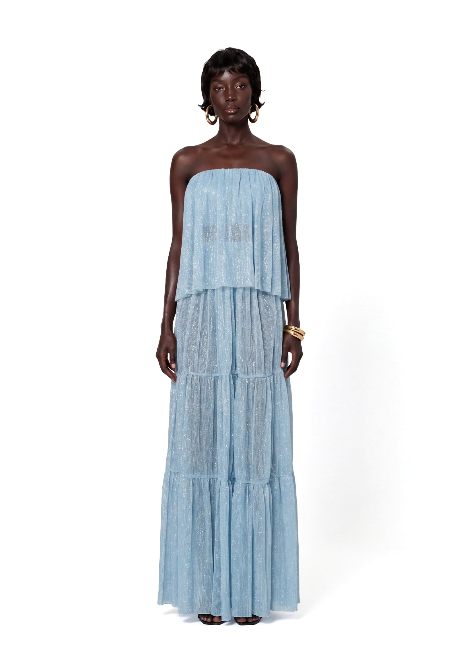 Chasya Strapless Top & Skirt Set With Subtle Shimmer