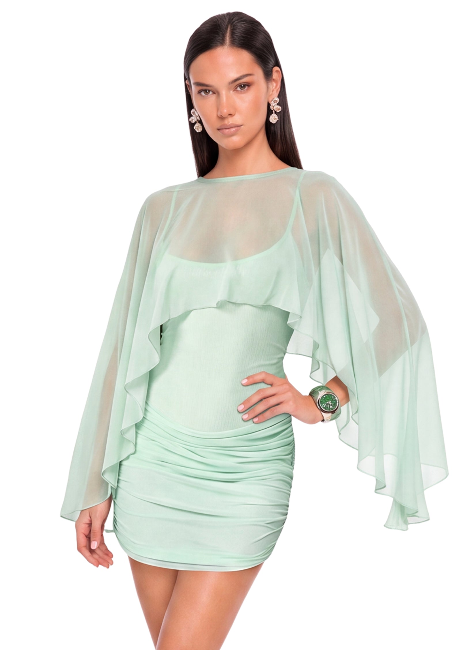 Midikleid in A-Linie mit Blumenmuster und Laternenärmeln