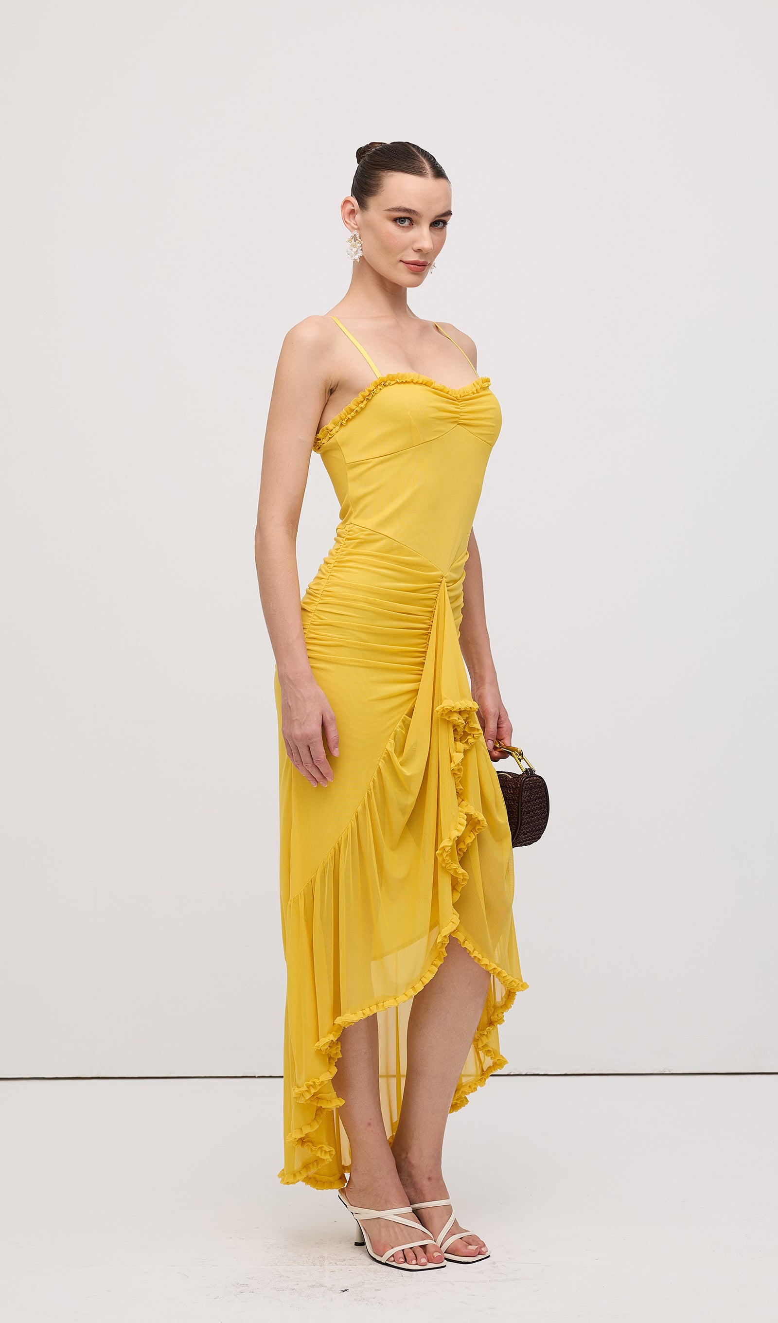Midikleid in A-Linie mit Blumenmuster und Laternenärmeln
