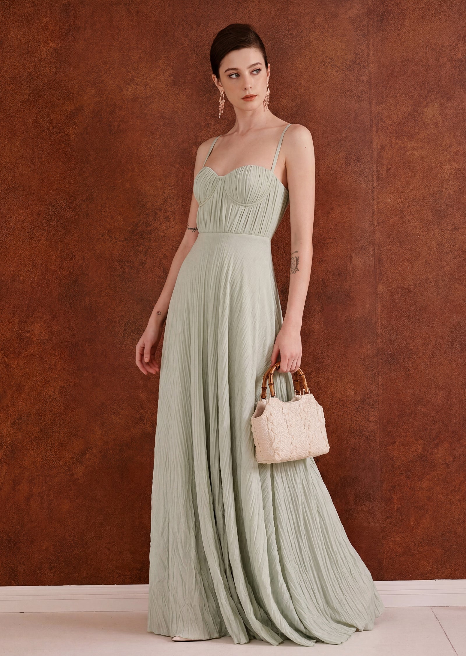 Elisabetta Crinkled Texture Maxi Dress With Slit