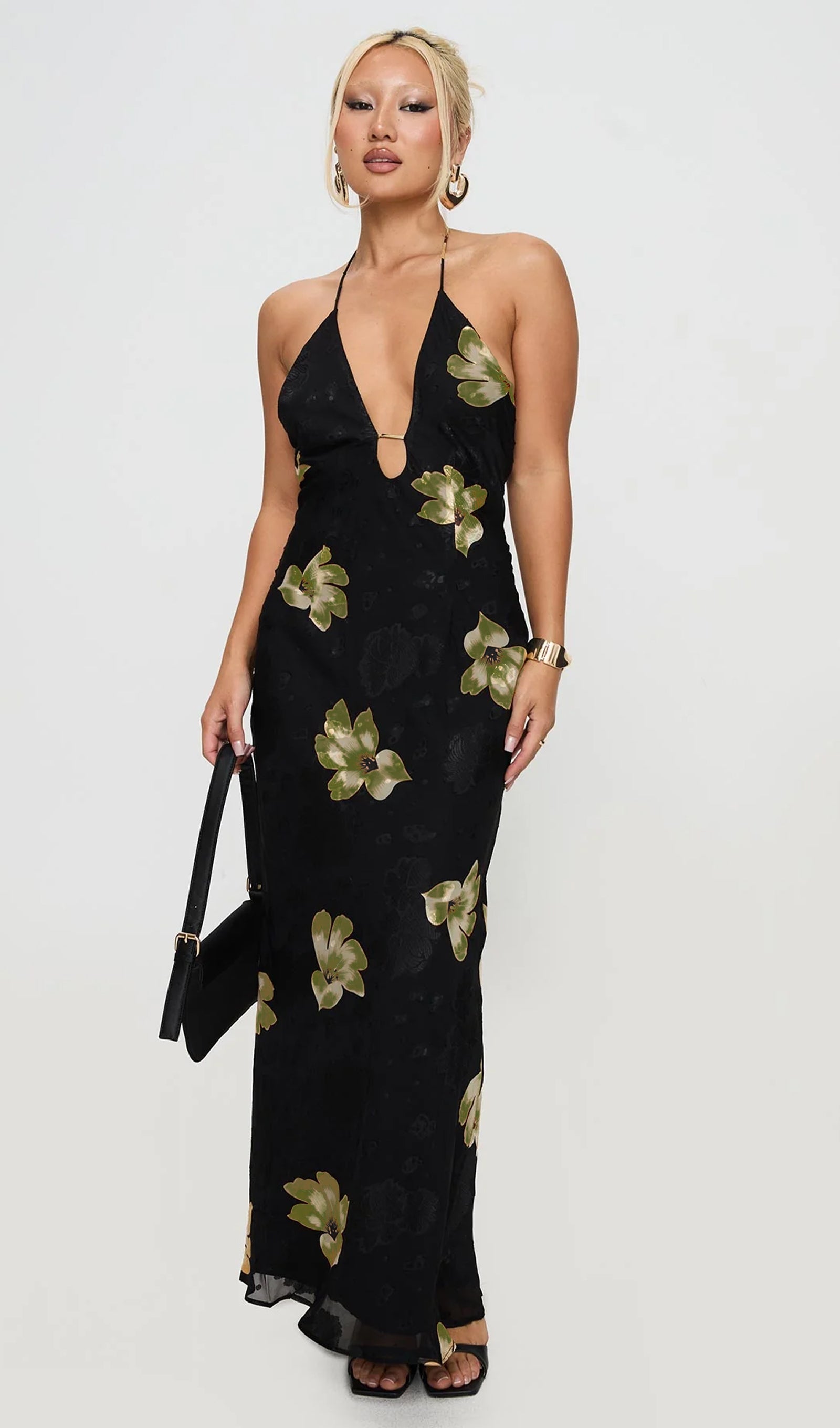 Midikleid in A-Linie mit Blumenmuster und Laternenärmeln