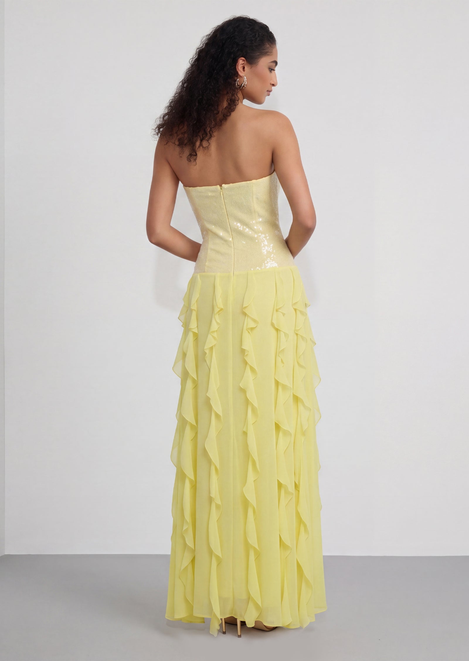 Diletta Sequined Ruffled Maxi Dress In Yellow