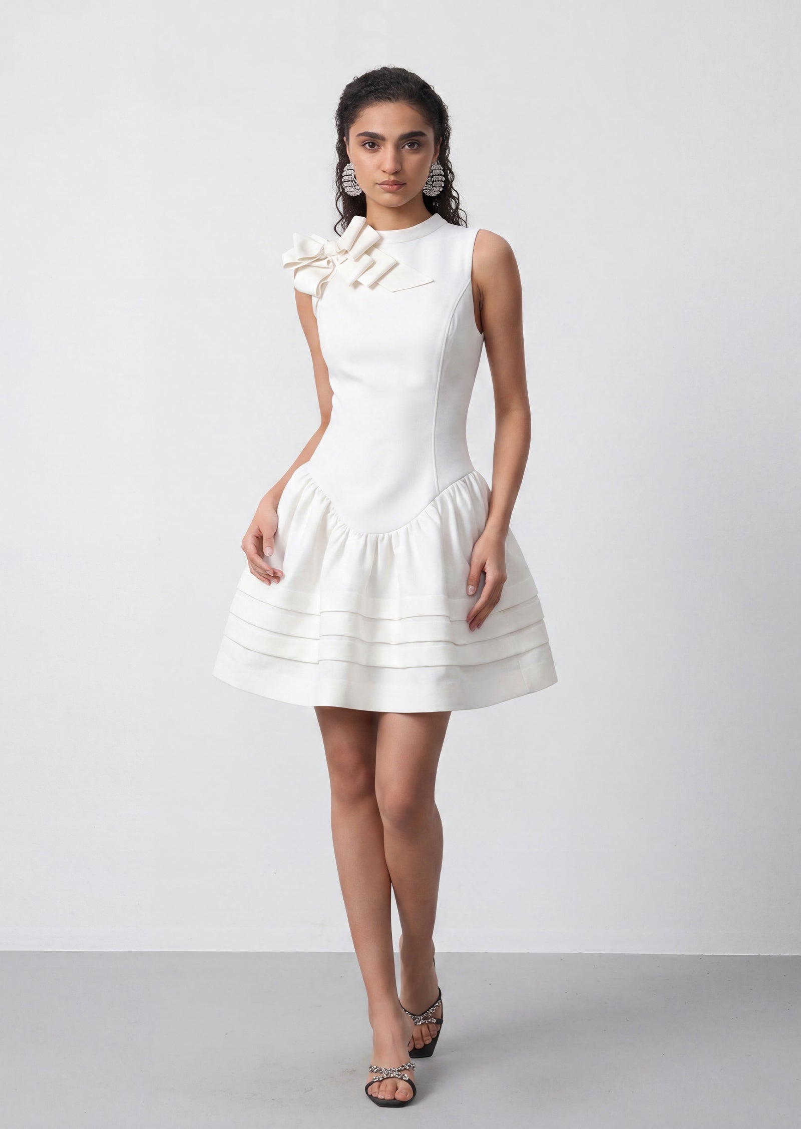 Laura Bow-Detailed Gathered Mini Dress