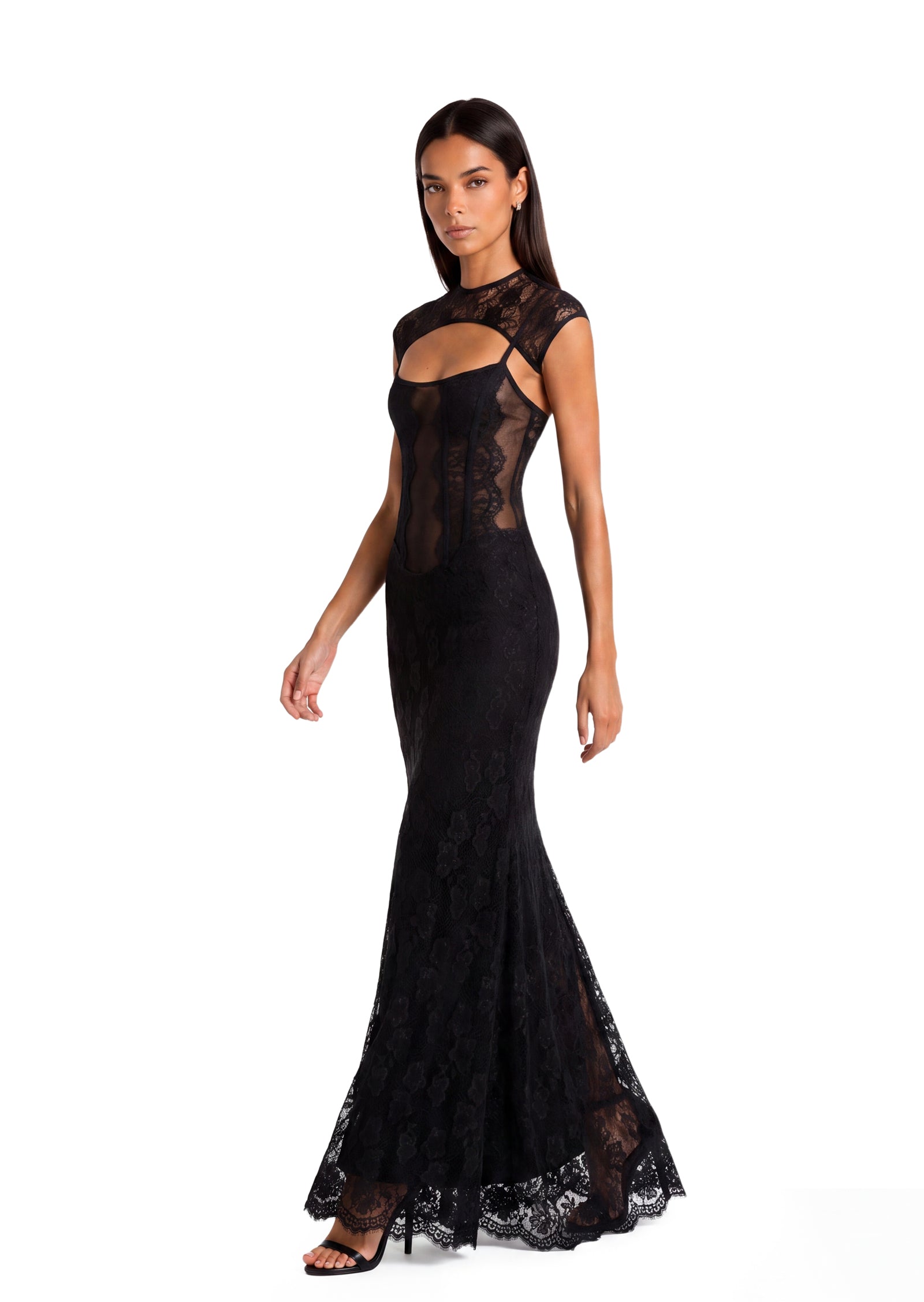 Leehu Lace Sheer Maxi Dress In Black