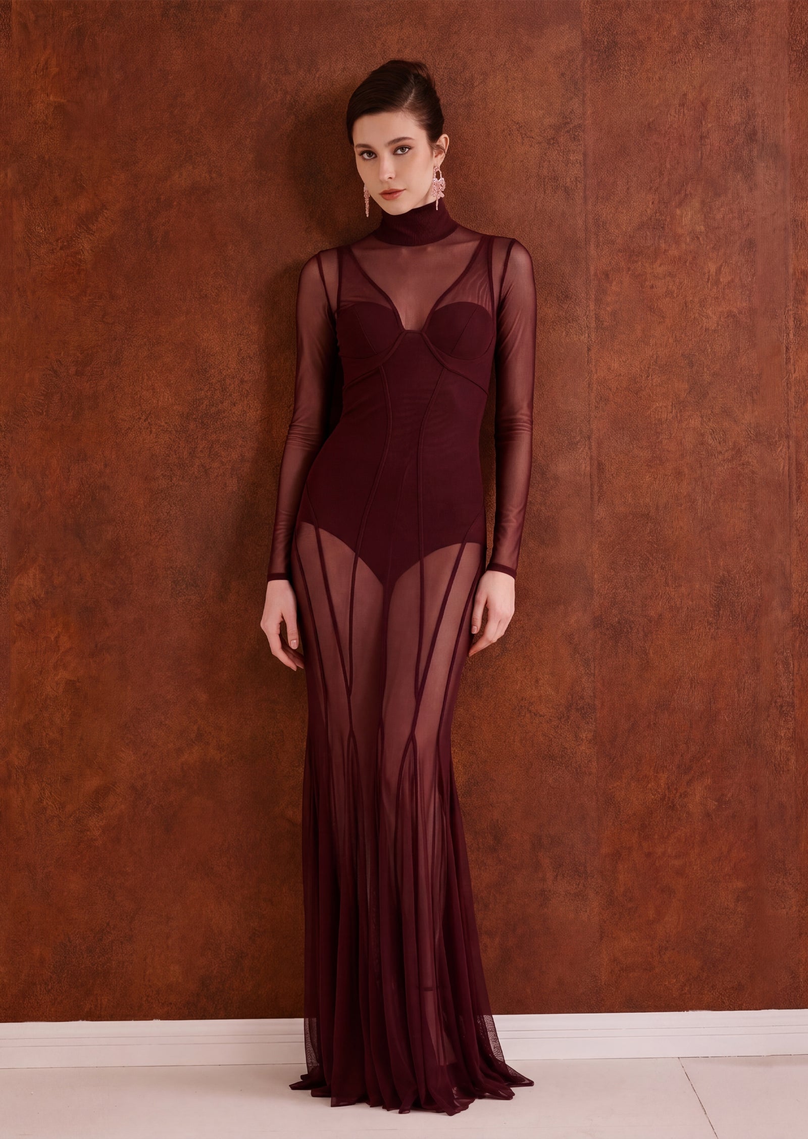 Midikleid in A-Linie mit Blumenmuster und Laternenärmeln