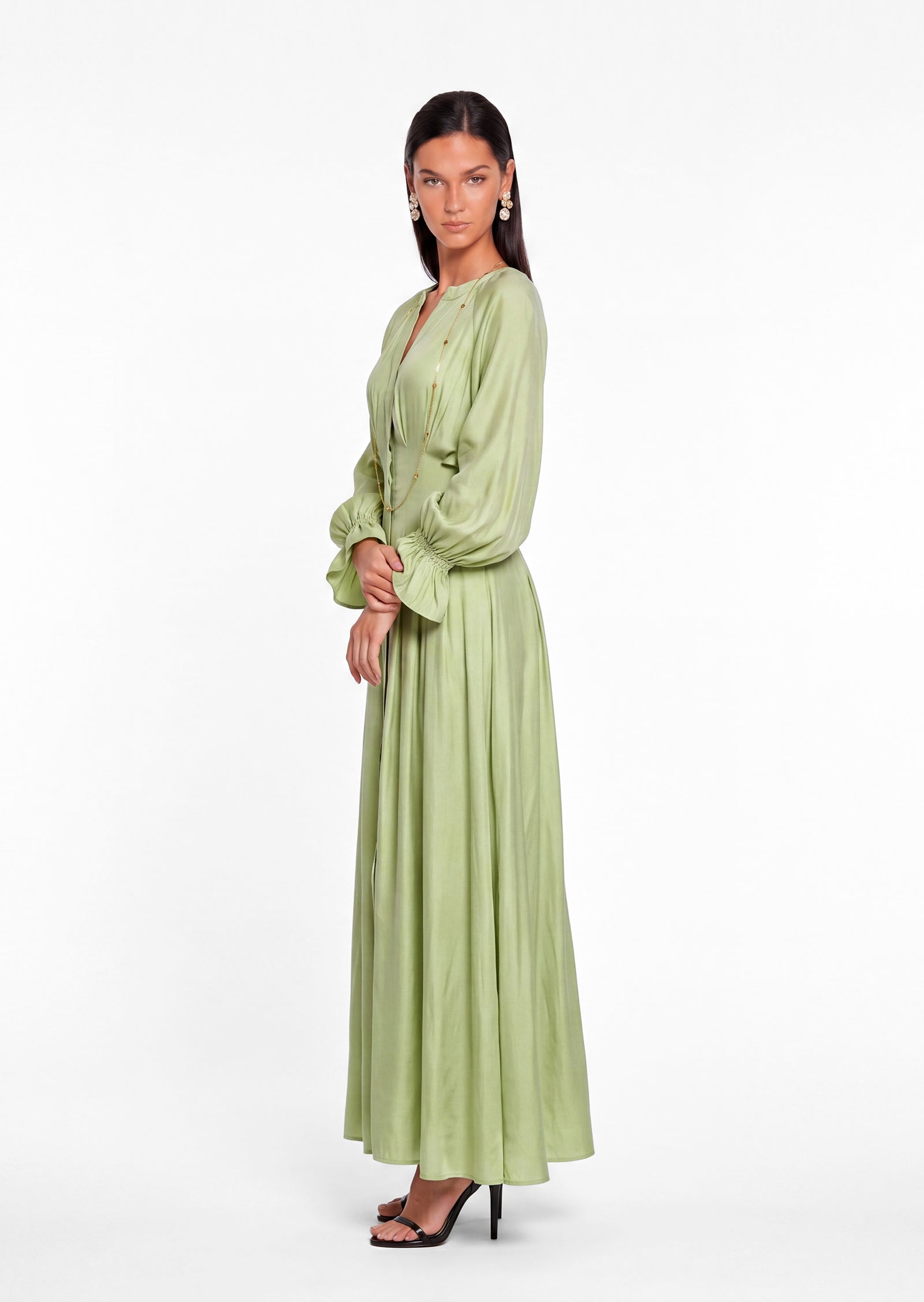 Midikleid in A-Linie mit Blumenmuster und Laternenärmeln
