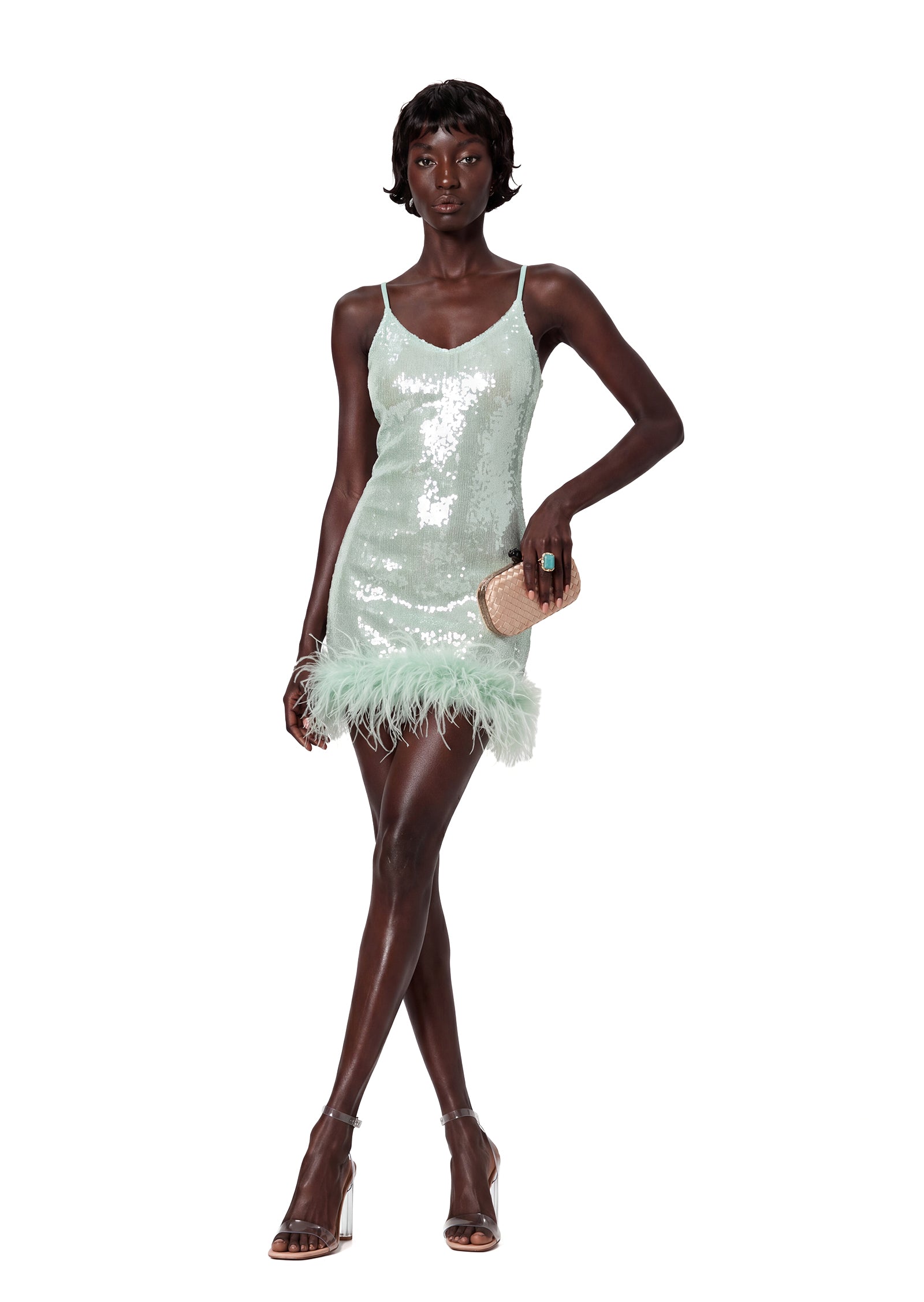 Padmavati Sequined Mini Dress In Mint Green
