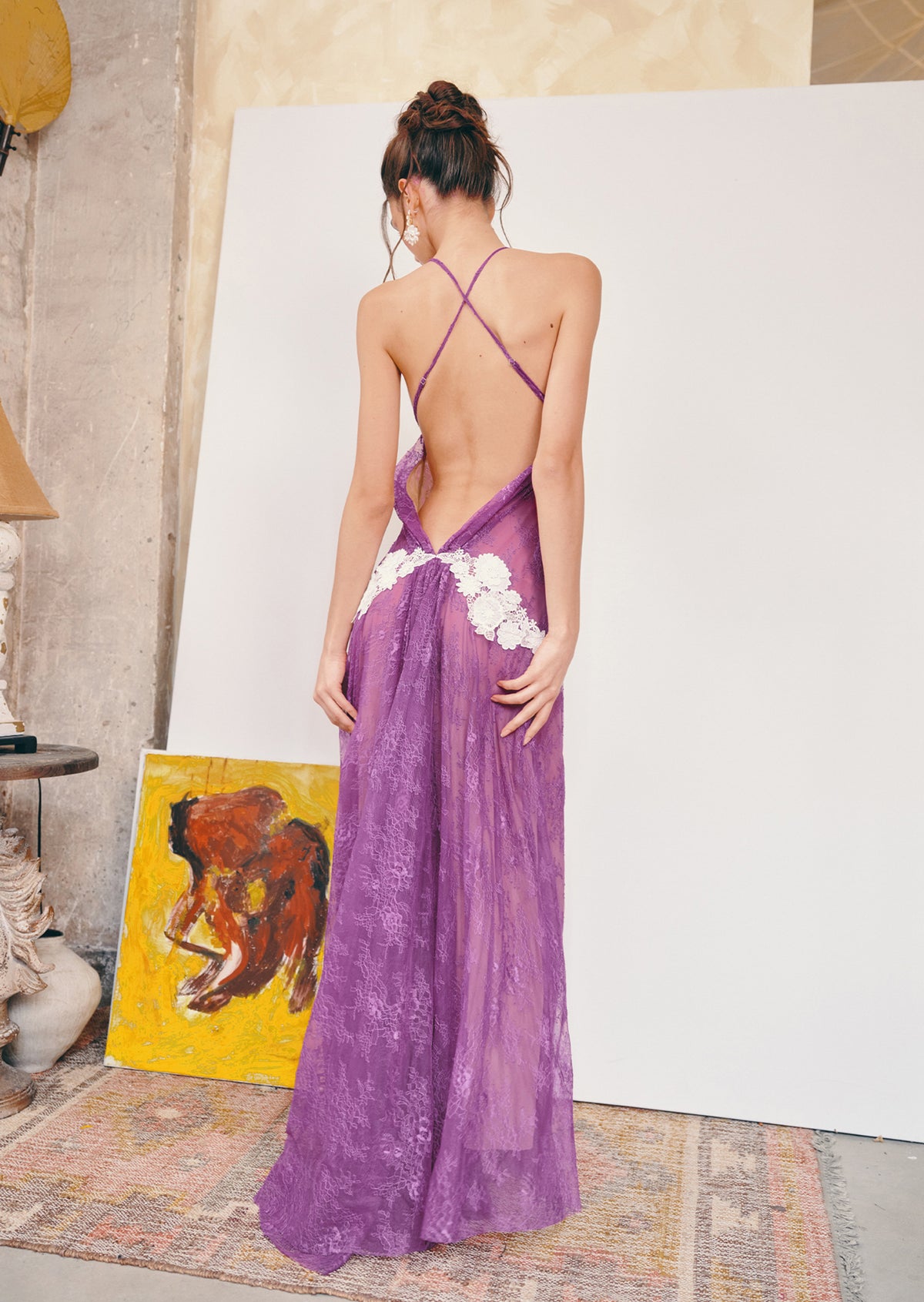 Midikleid in A-Linie mit Blumenmuster und Laternenärmeln