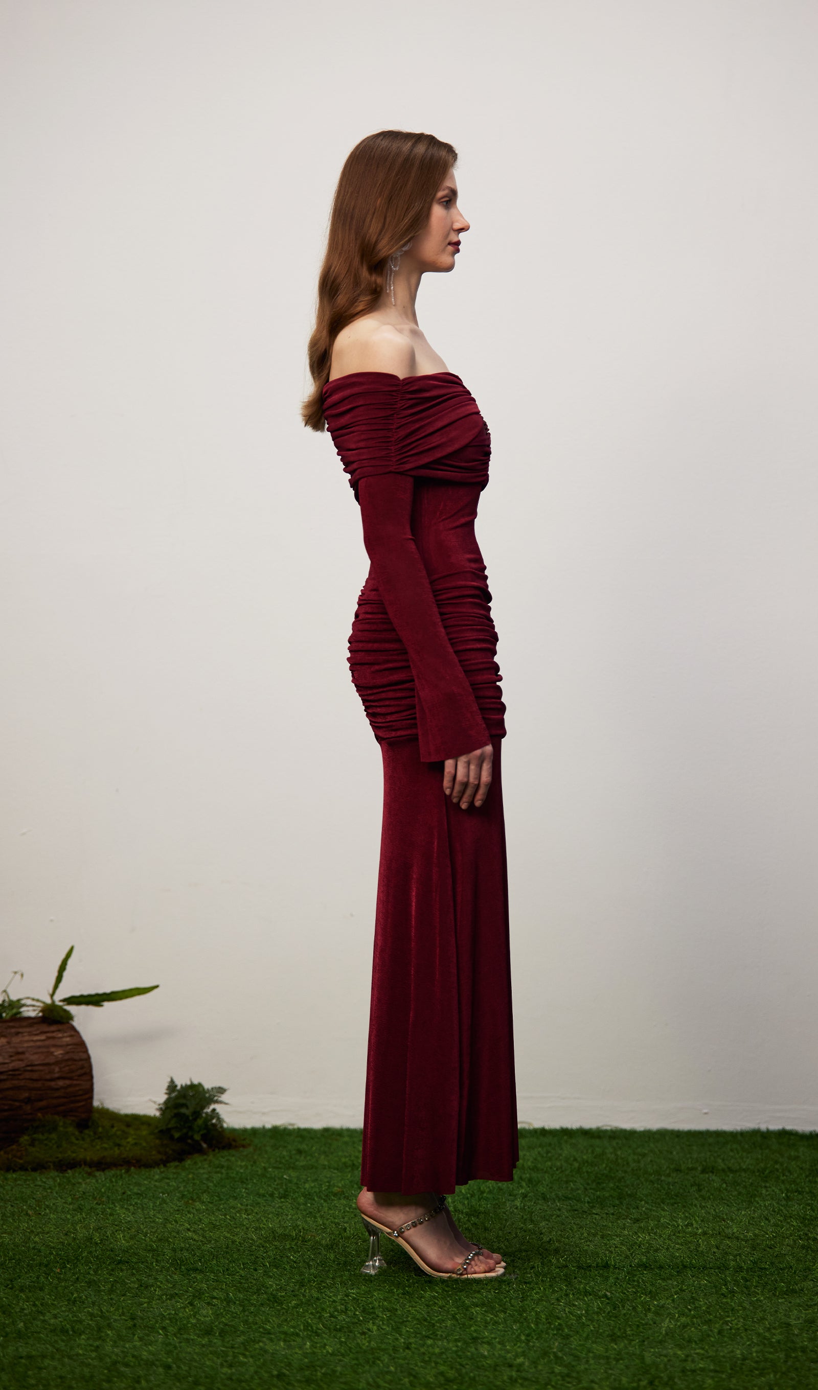 Midikleid in A-Linie mit Blumenmuster und Laternenärmeln