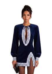 Mayme Slit Long Sleeved Lace Mini Dress