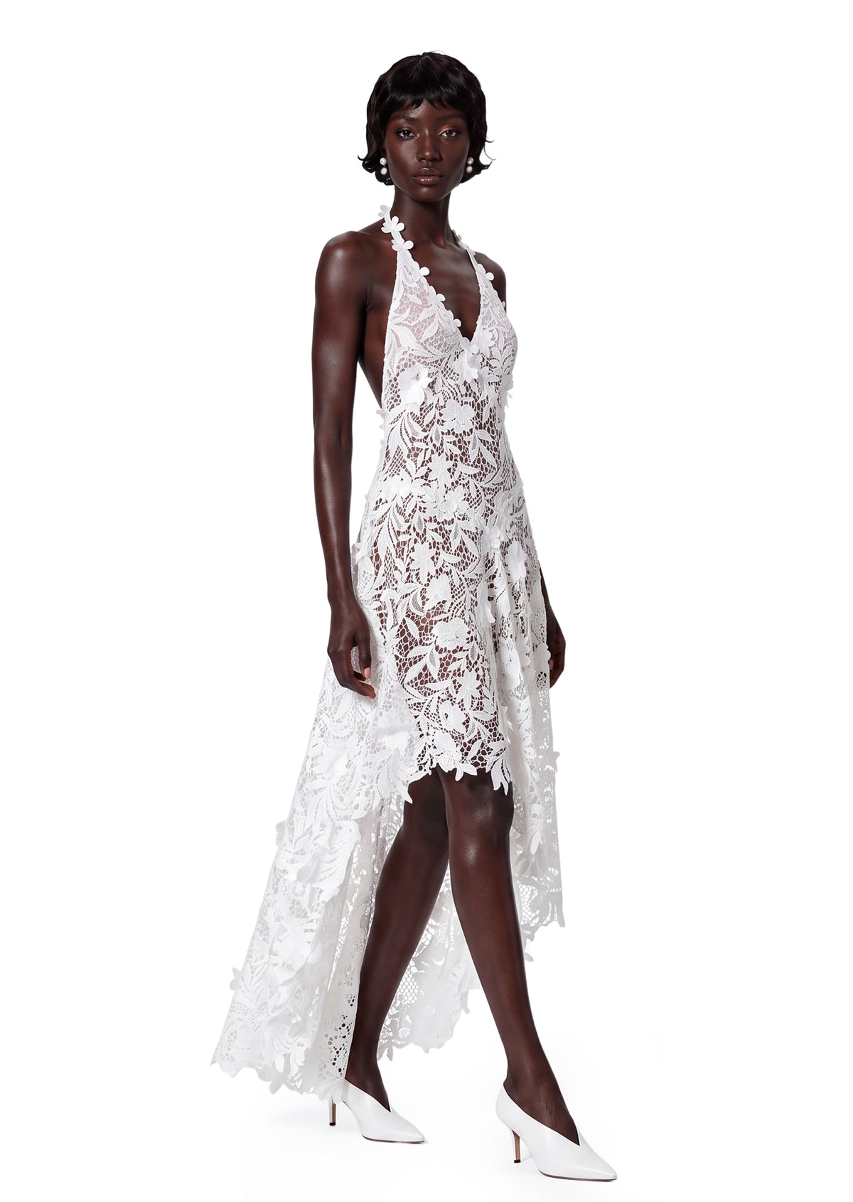 Yeva Halter Neck Lace Midi Dress