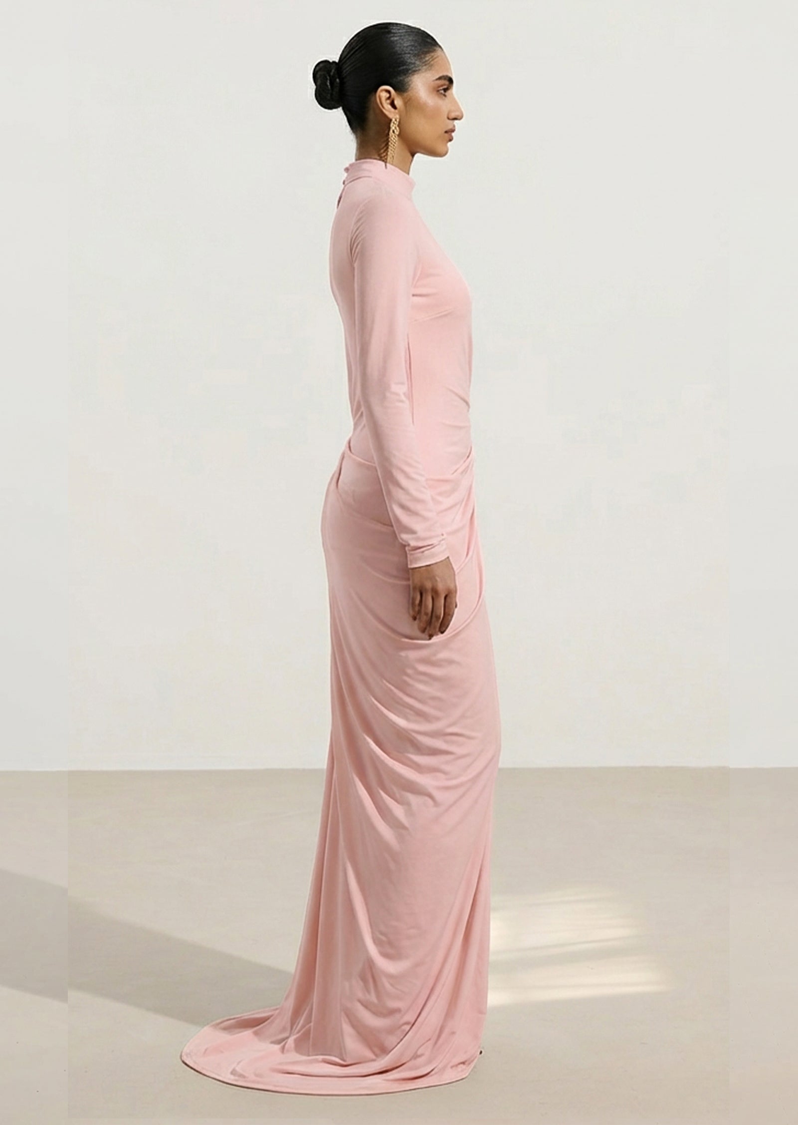Layali Rose Draped High Neck Maxi Dress
