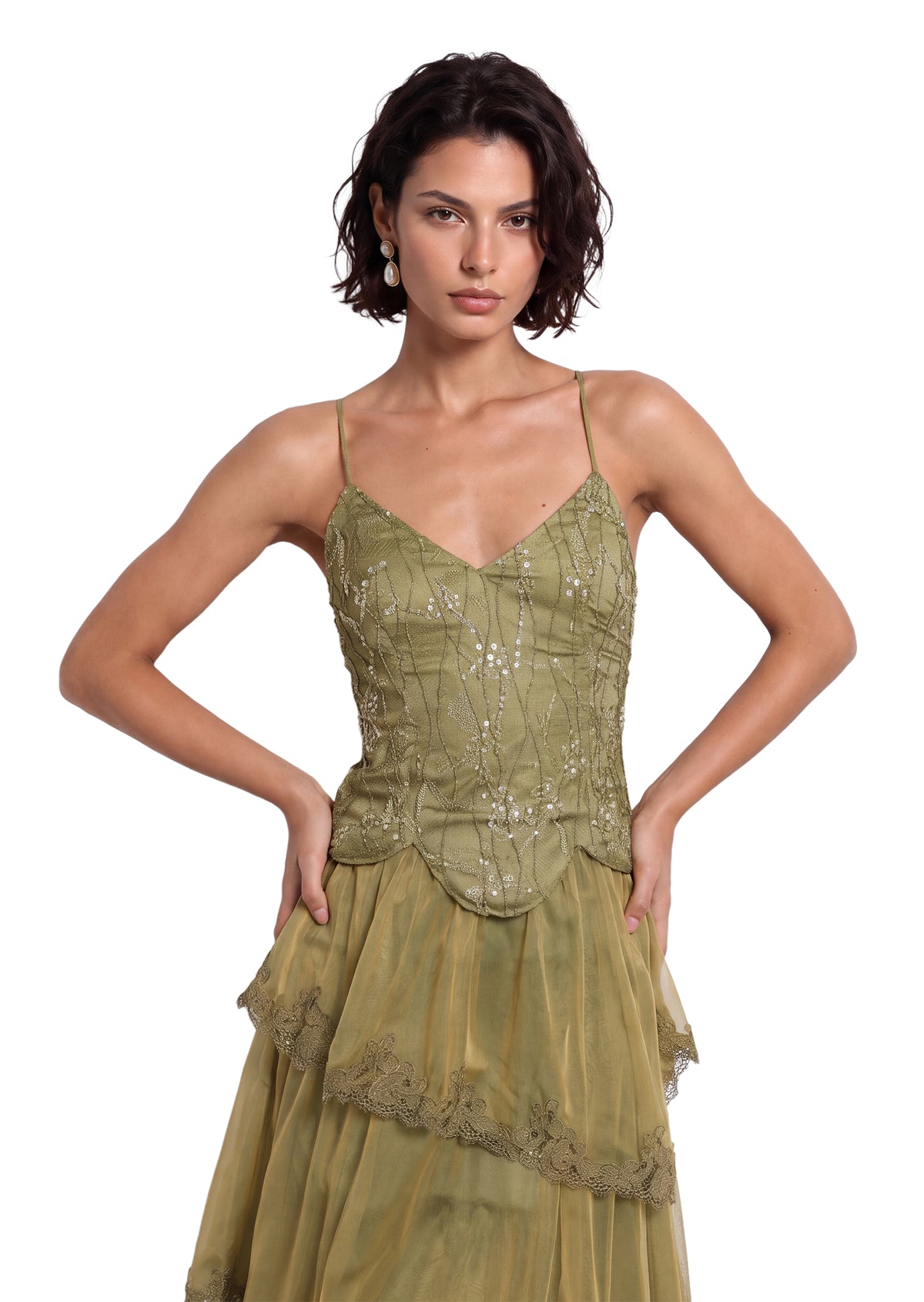 Zara Open Back Sequin Lace Maxi Dress