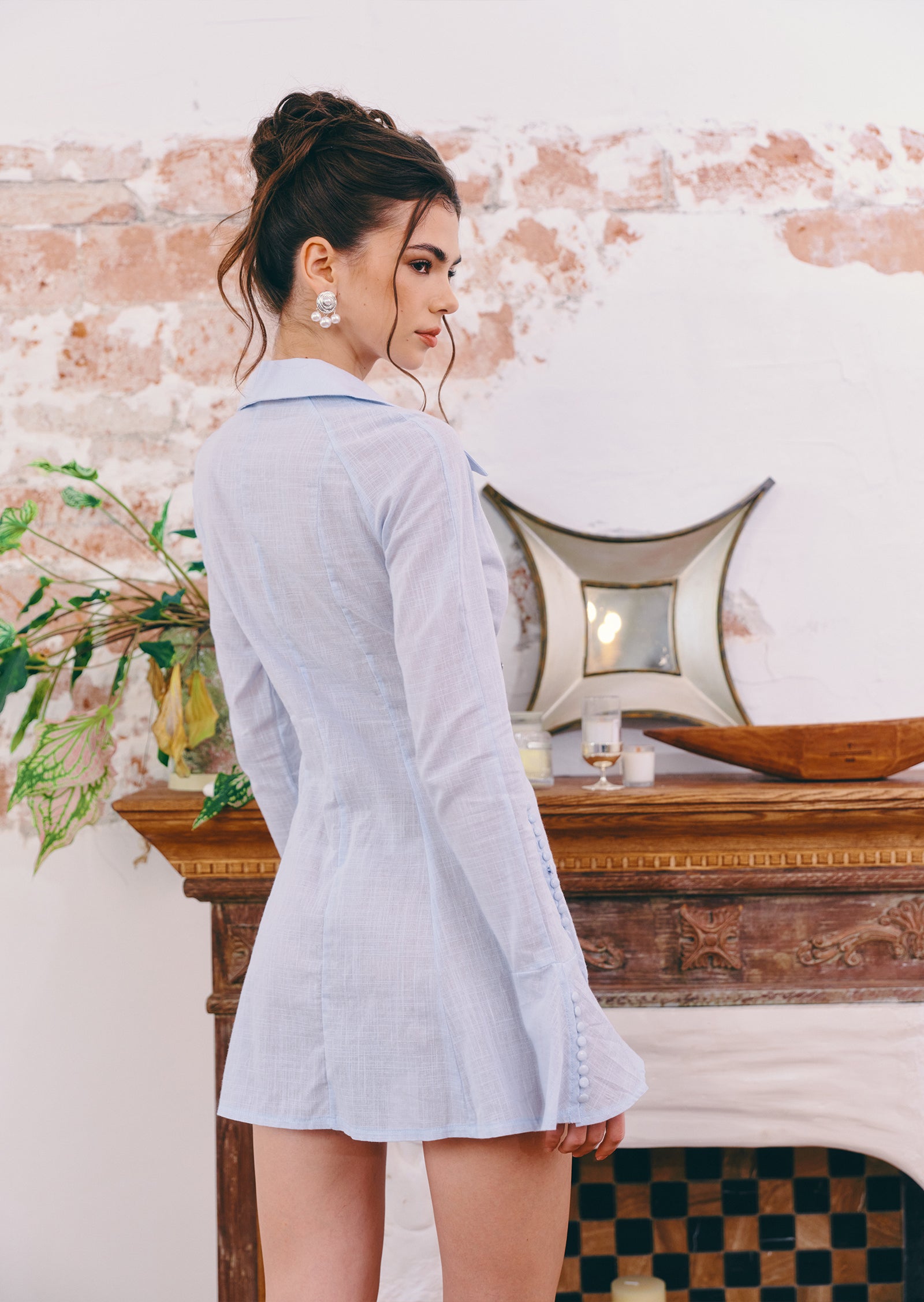 Midikleid in A-Linie mit Blumenmuster und Laternenärmeln