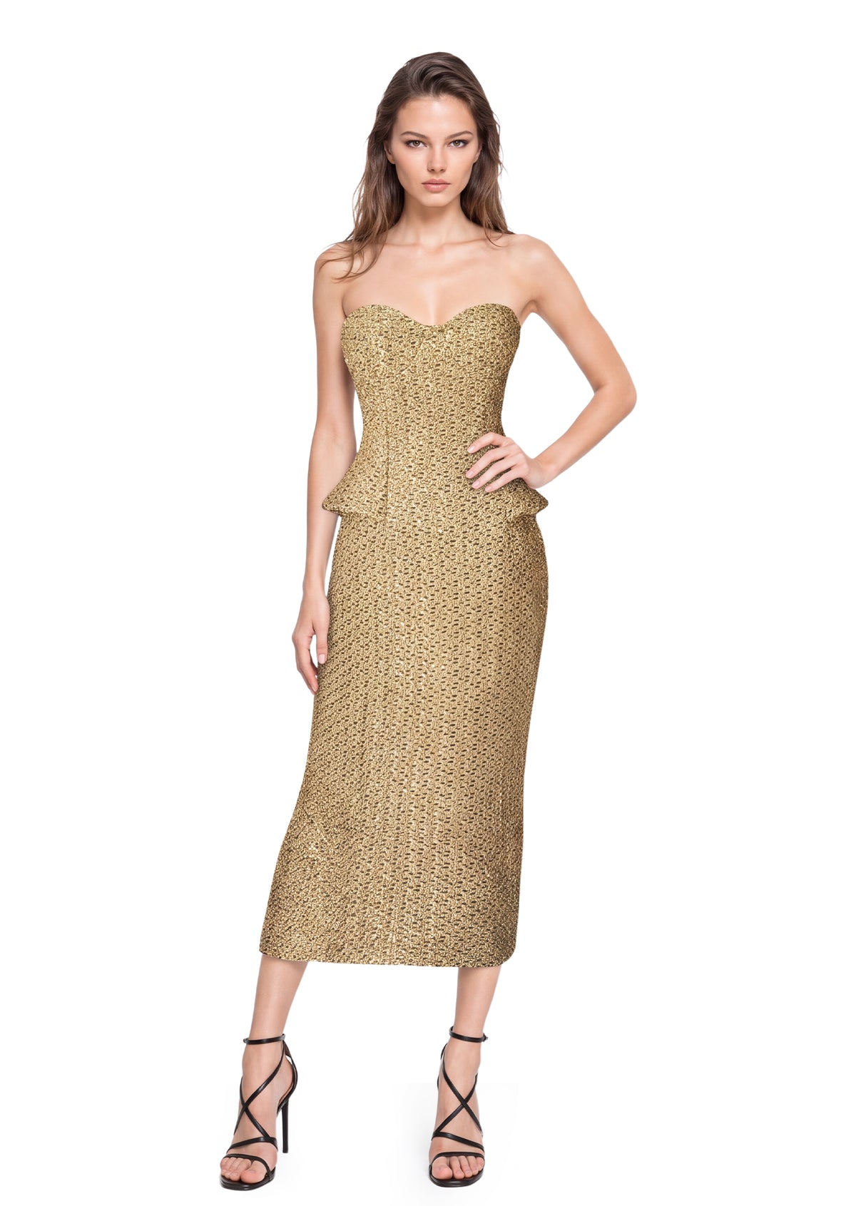 Eastmund Strapless Midi Dress In Gold