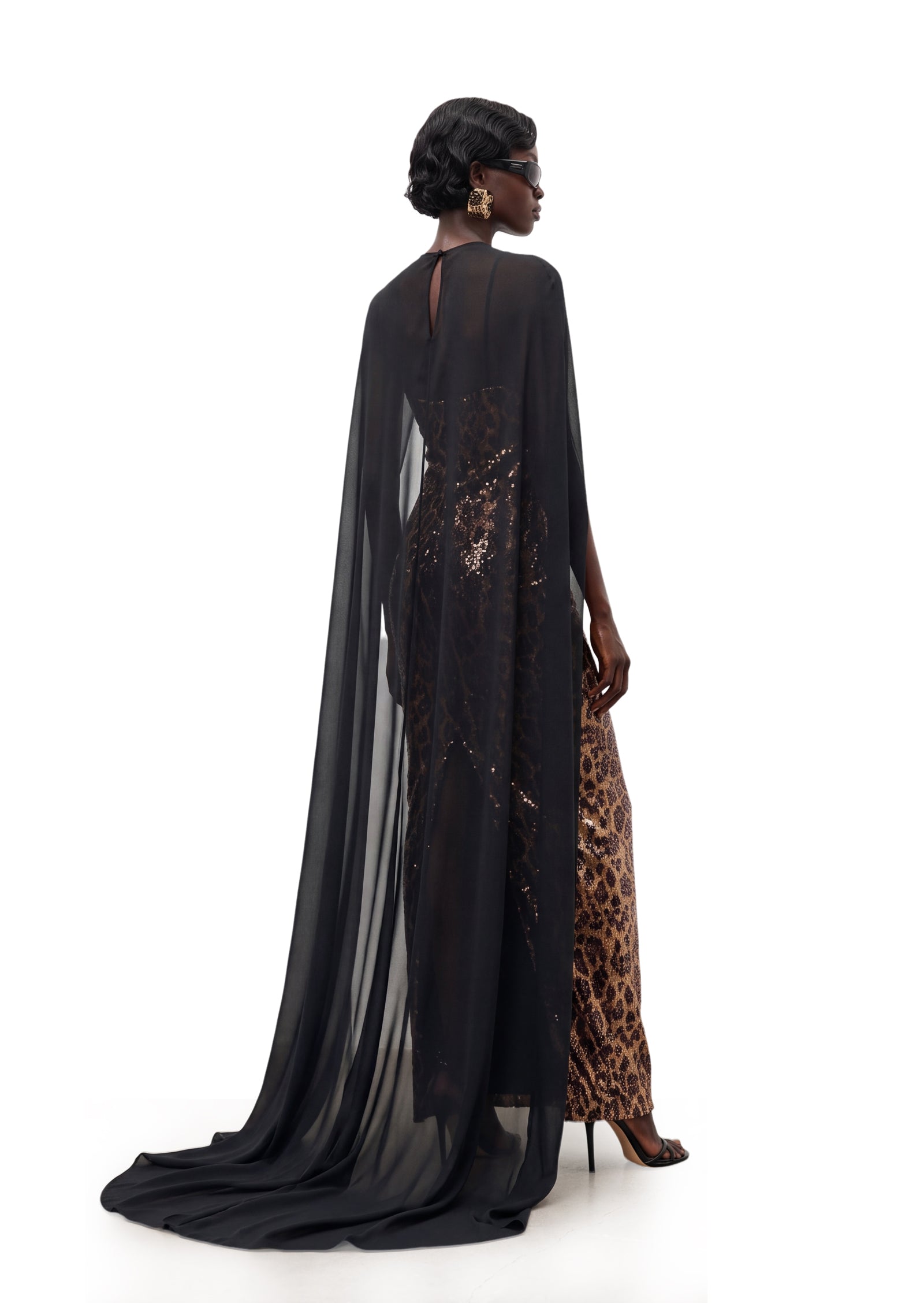 Mayu Sleeveless Sequined Cape Two Piece Dress