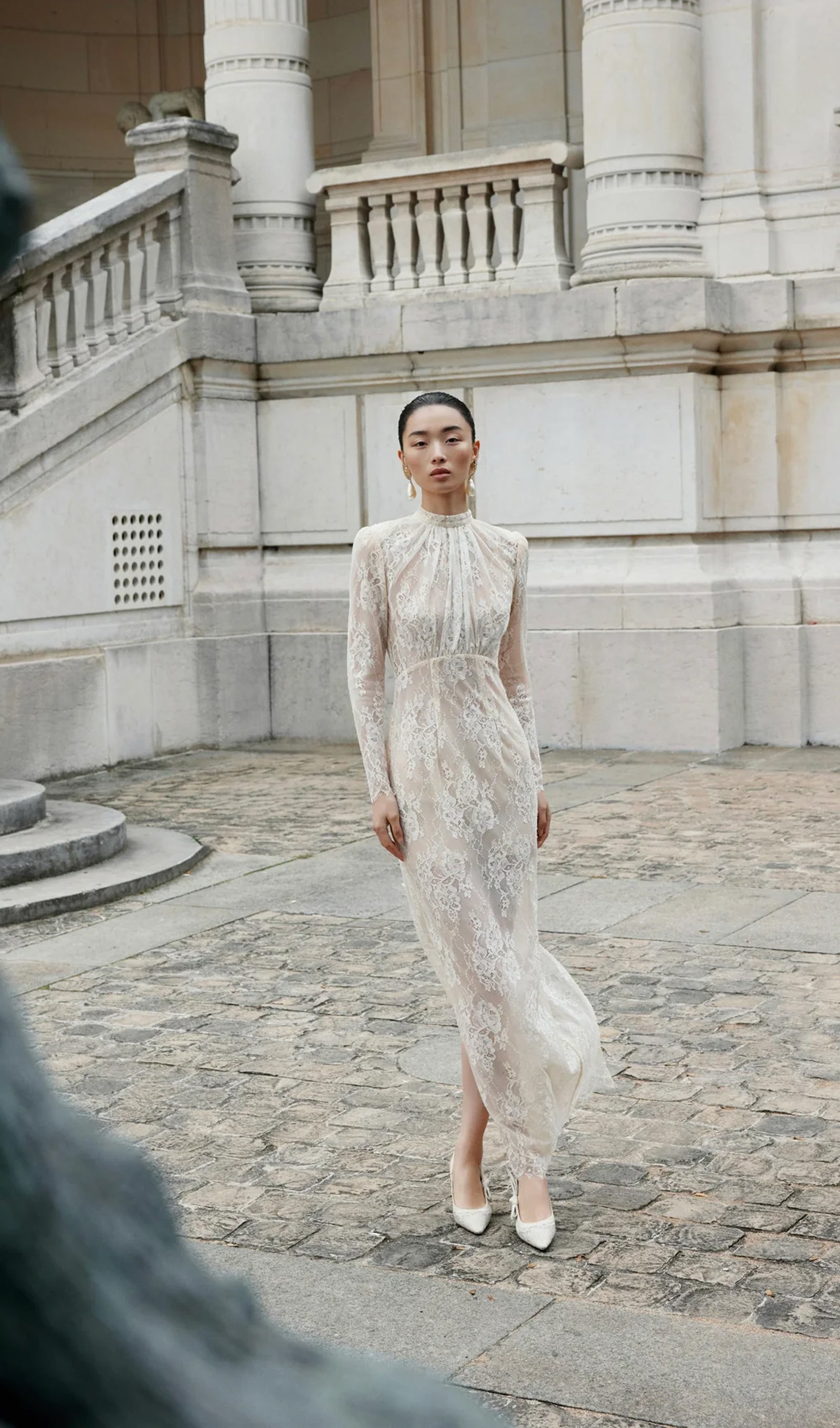 Sheer Long Sleeve Lace Maxi Dress